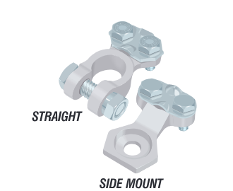 Two bolt-on battery terminals for heavy-duty cable connections
