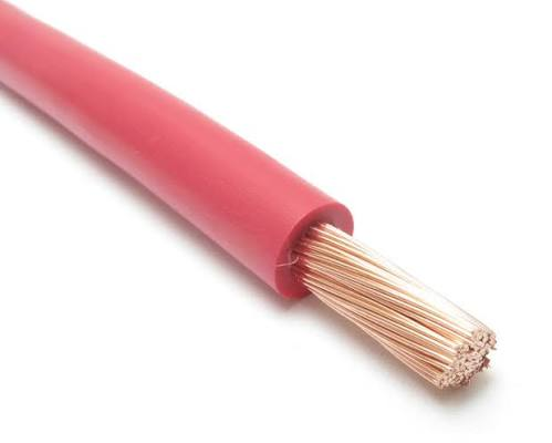 Red SGX battery cable with an exposed stranded copper conductor