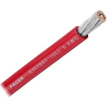 Red tinned battery cable with an exposed stranded conductor