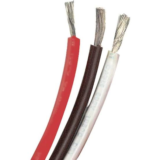 Red, black and white tinned marine wire with exposed stranded conductors