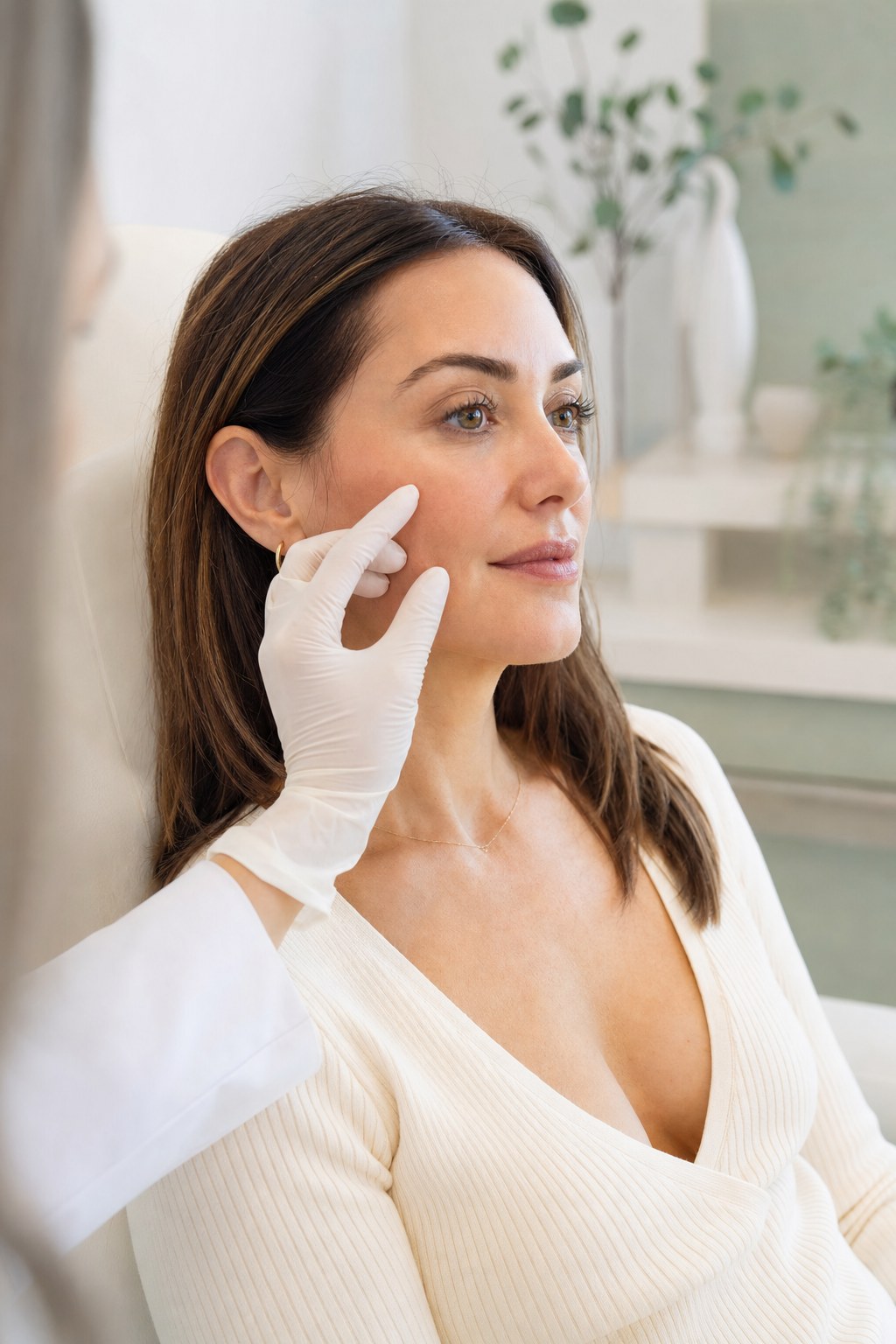 Woman having a calm aesthetic consultation