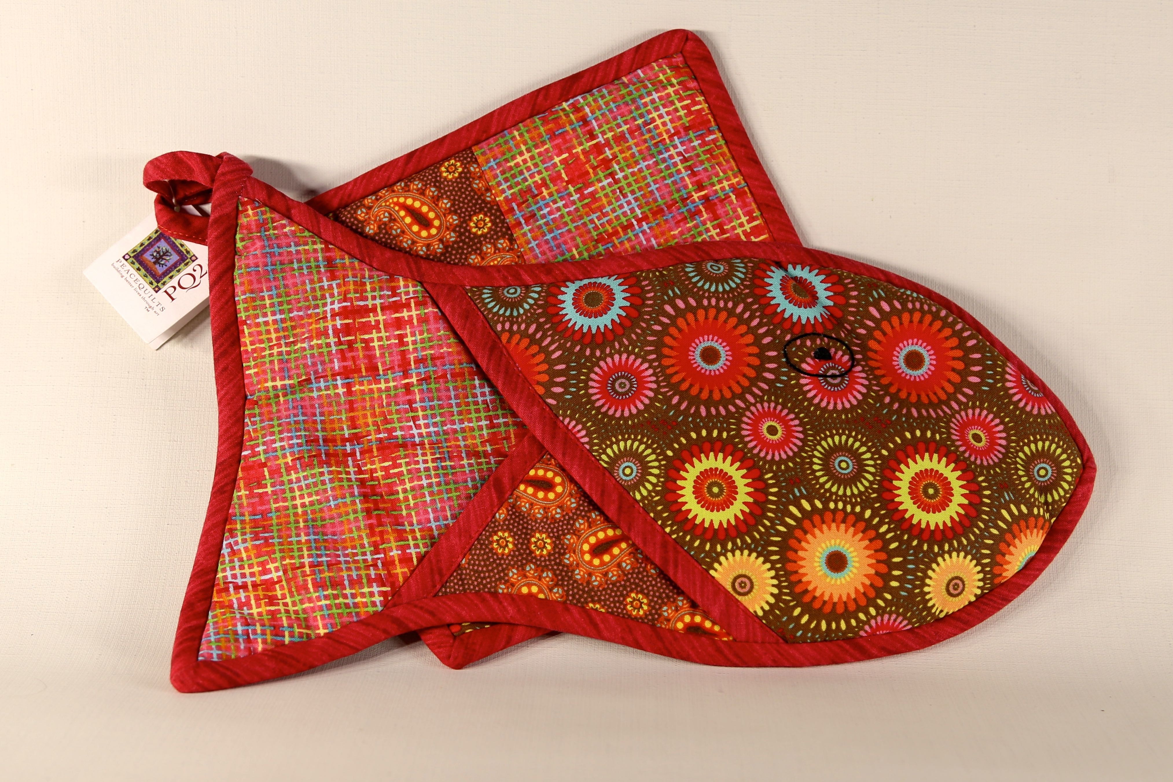 Handmade Haitian fish oven mitt set