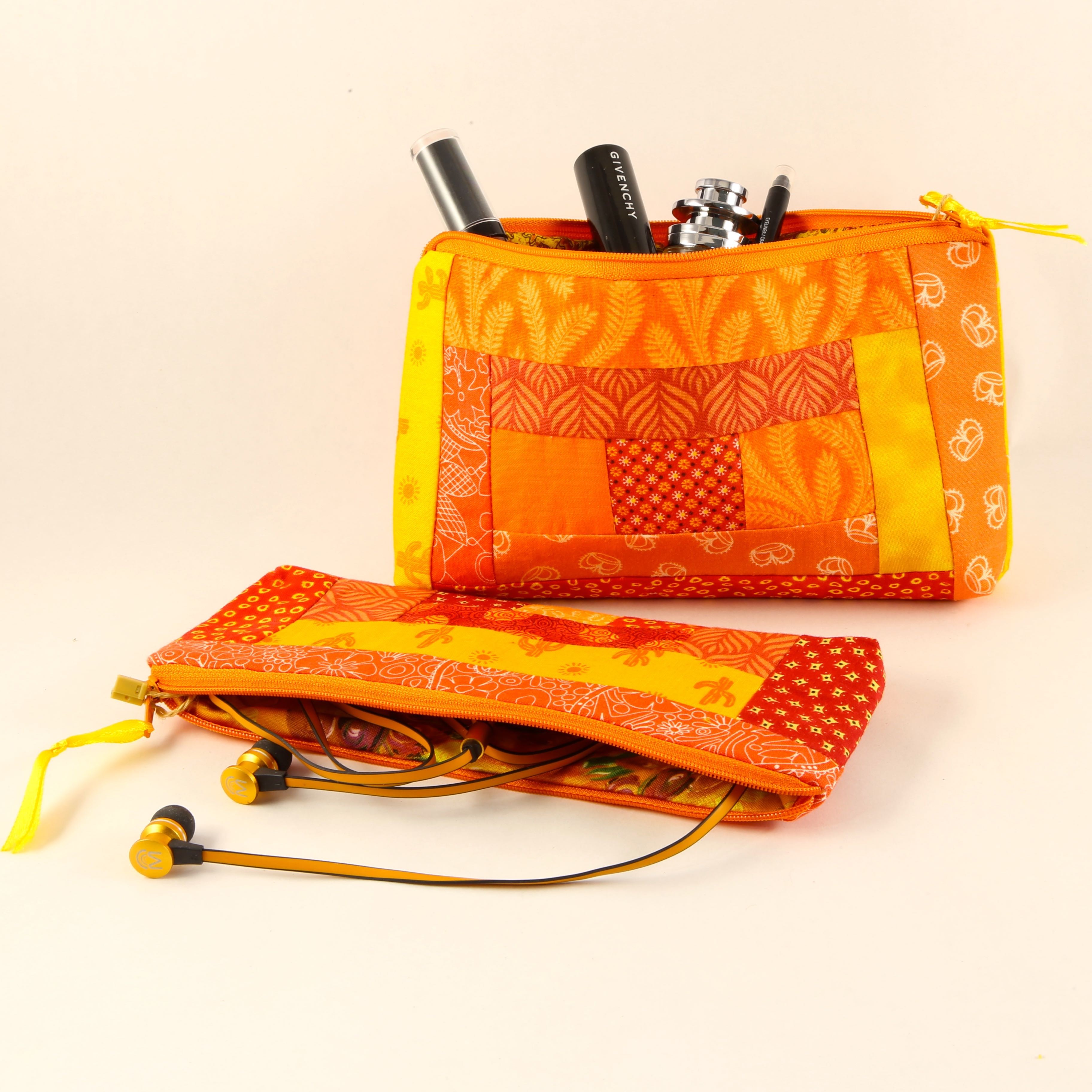 Handmade colorful quilted zipper pouch set