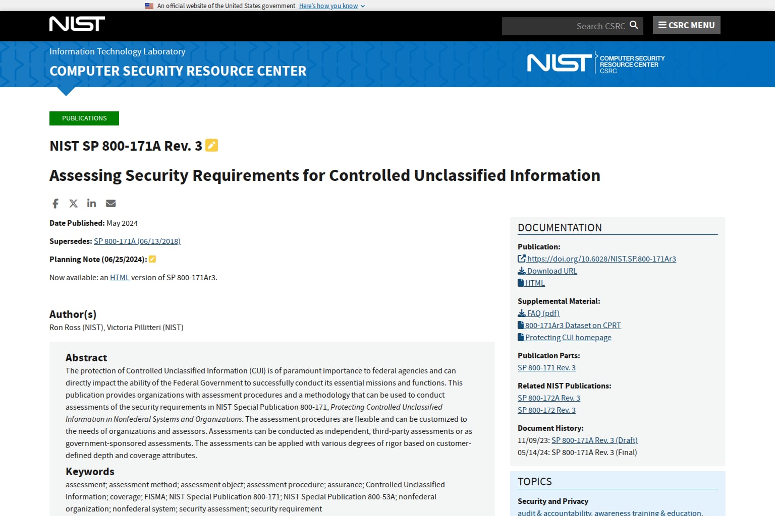 NIST publication on assessing security requirements for controlled unclassified information