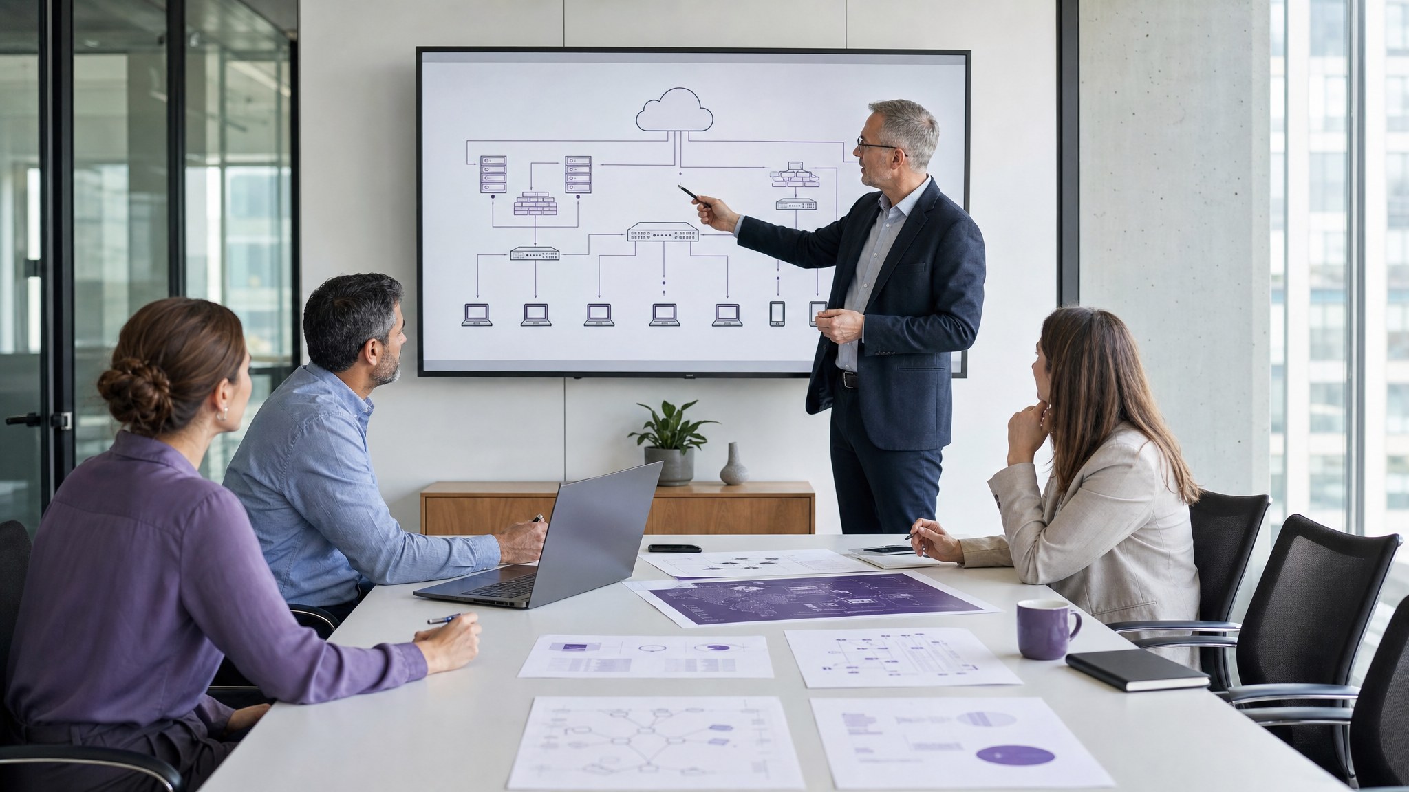 Technology consultant guiding a leadership team through an infrastructure plan
