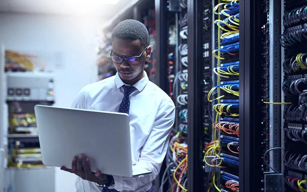 IT professional reviewing secure infrastructure and account controls