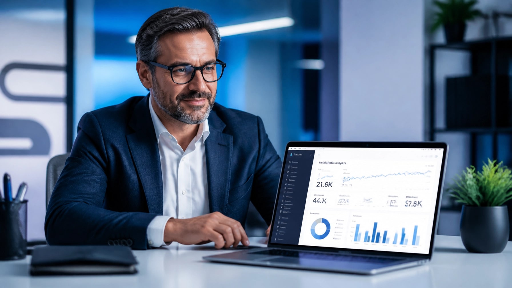 Business leader reviewing account activity and security priorities