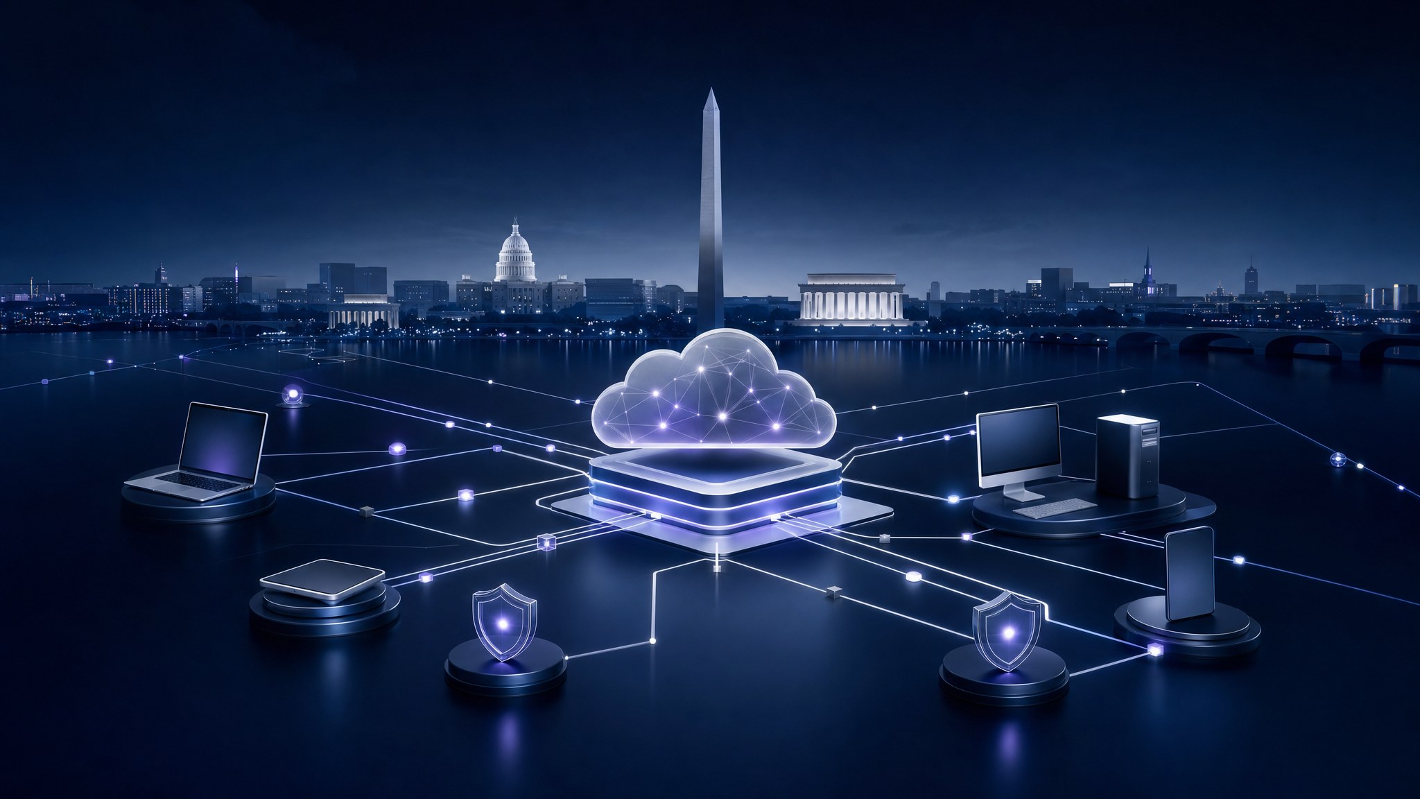 Abstract Washington, DC technology network connecting secure endpoints and cloud services