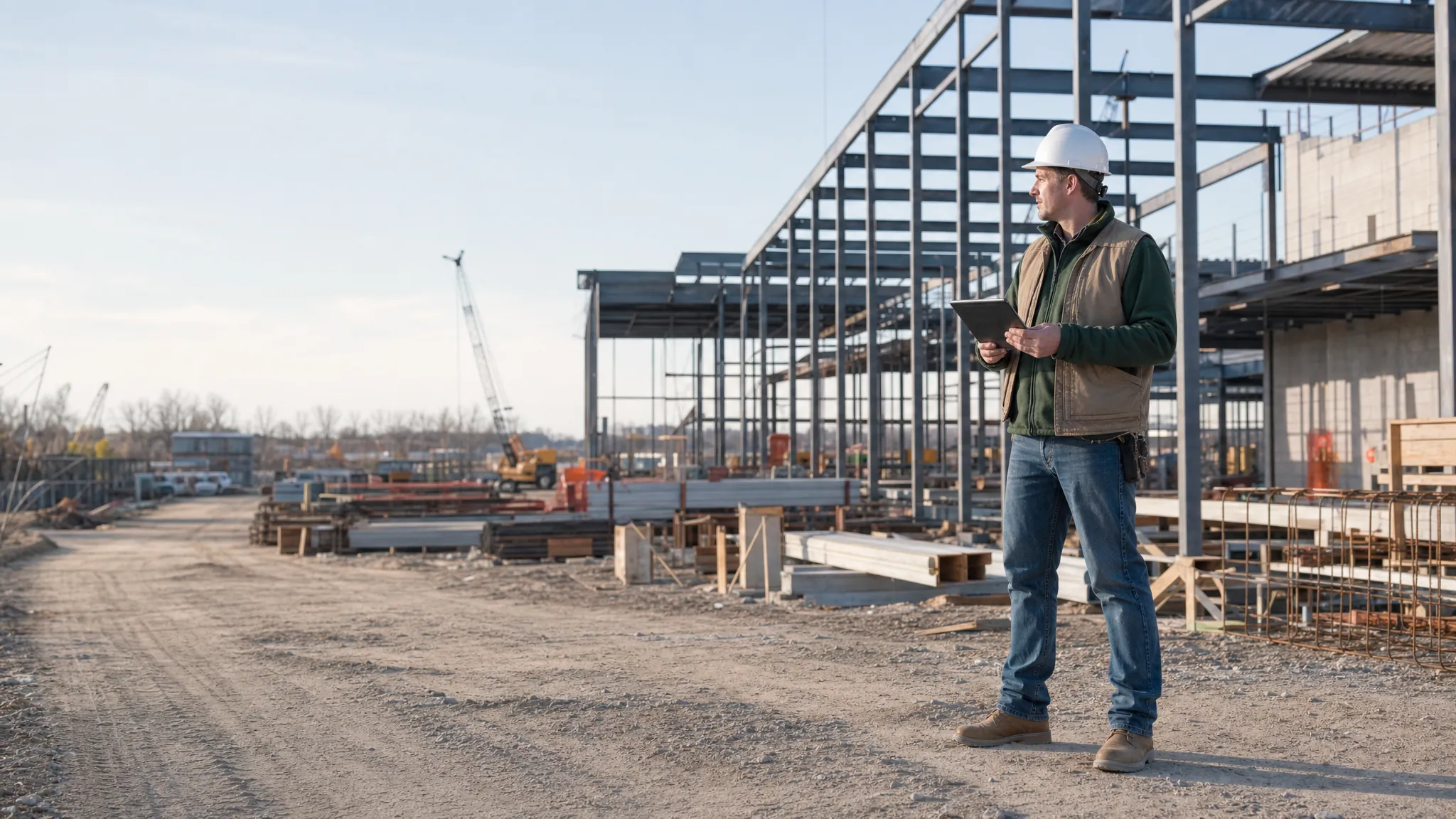 Construction superintendent recording site information on a tablet