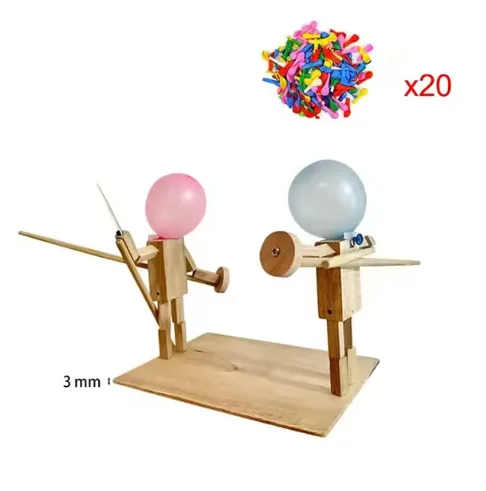 Handmade Balloon Heads Wooden Fighter Puppets view 2