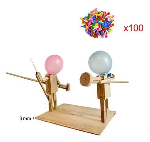 Handmade Balloon Heads Wooden Fighter Puppets view 3