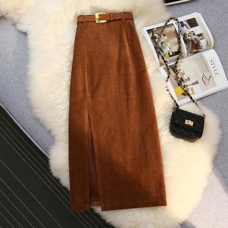 High Waist A-Line Corduroy Skirt for Women view 2