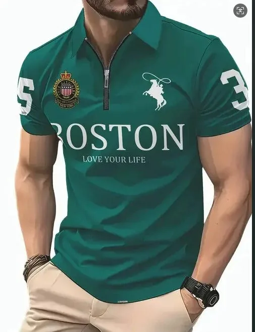Men's 3D Digital Print Zip-Up Polo Shirt view 2
