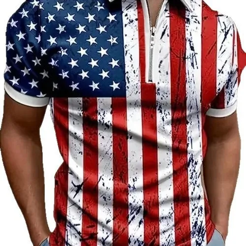 Men's 3D Digital Print Zip-Up Polo Shirt view 3