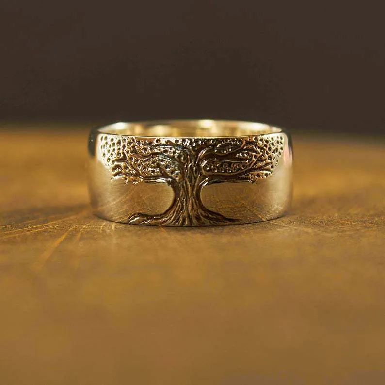 Simple Retro Carved Tree of Life Ring view 3