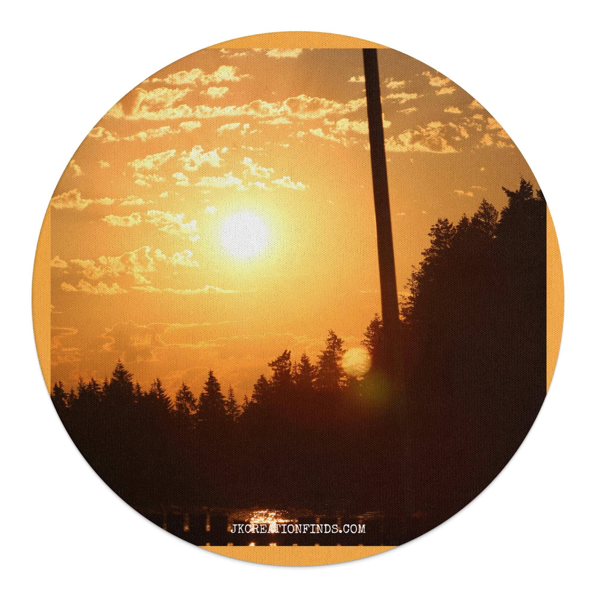 Sunset Forest Mouse Pad, Round Mouse Pad for Desk, Unique Mouse Pad Design, Office Accessories, Sunrise Mouse Pad, Nature Themed Mouse Pad