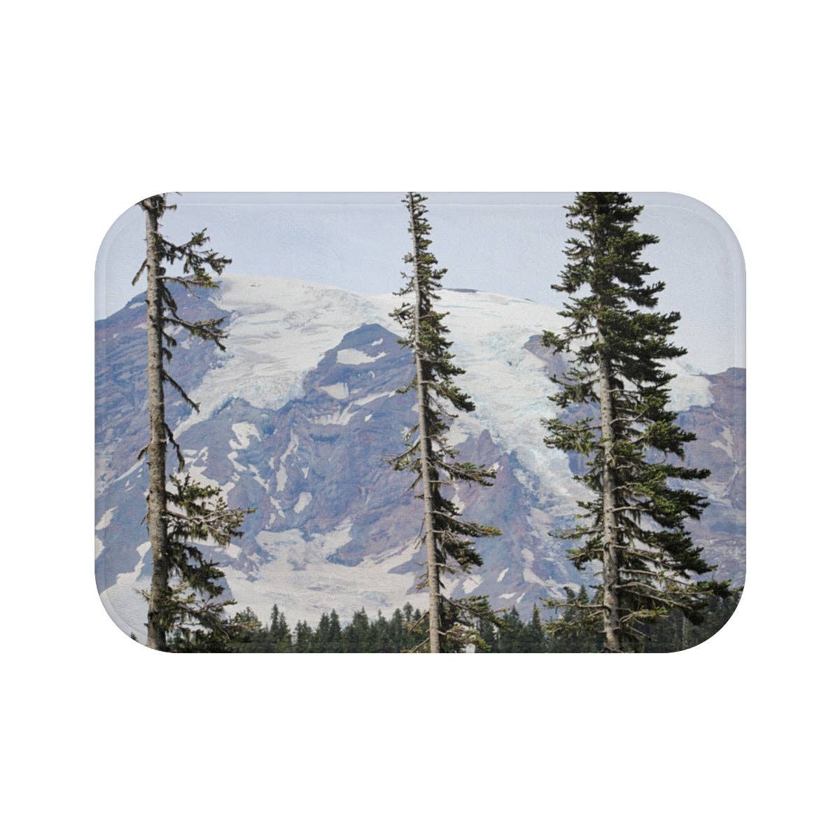 Snowy Mountain Bath Mat, Evergreen Trees Bath Mat, Nature Inspired Decor Bath Mat, Scenic Landscape, Mountain Range Art, Home Decor Bath Mat