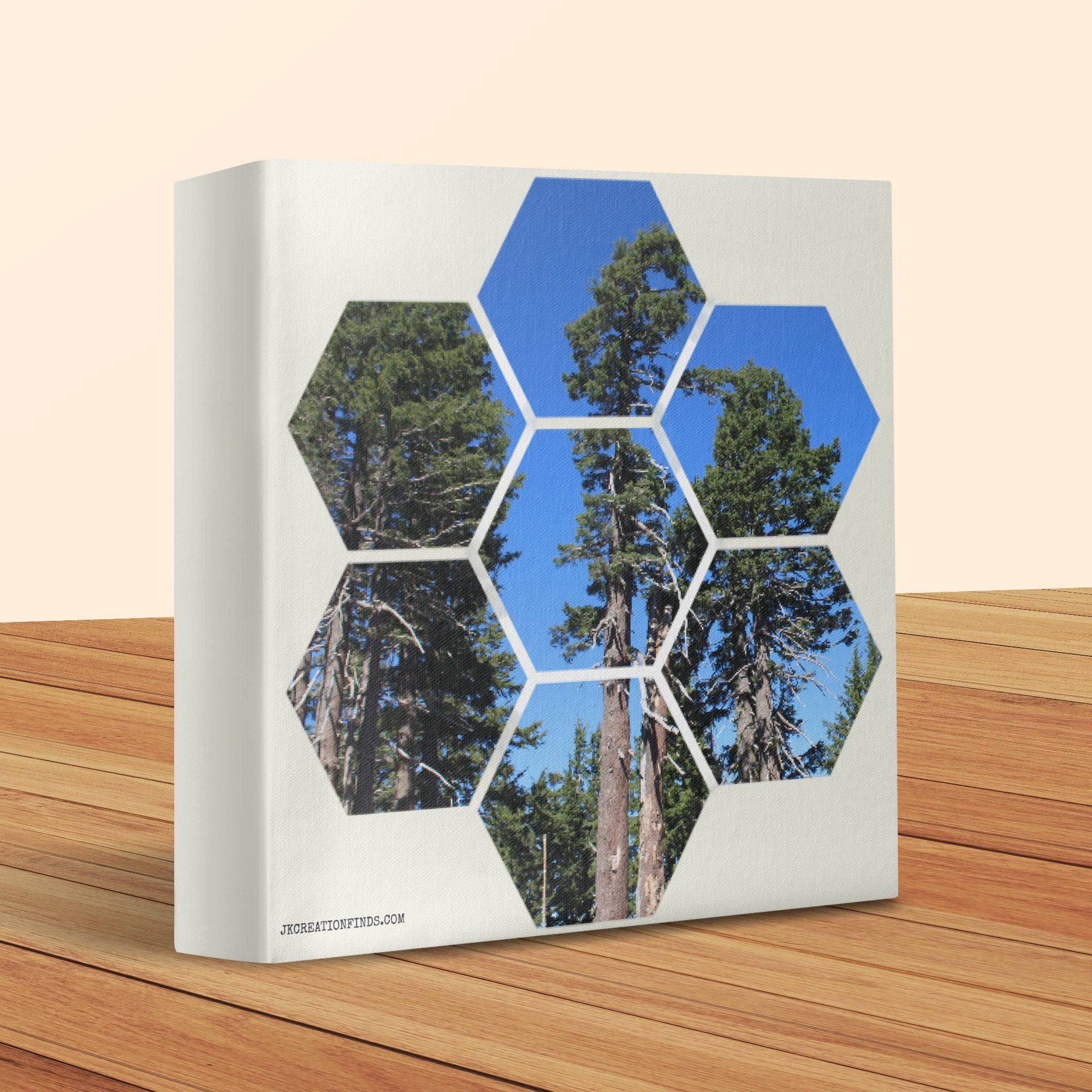 Unique Hexagonal Tree Canvas Wall Art, Nature Themed Split Design, Modern Home Decor, Large Customizable Canvas Print