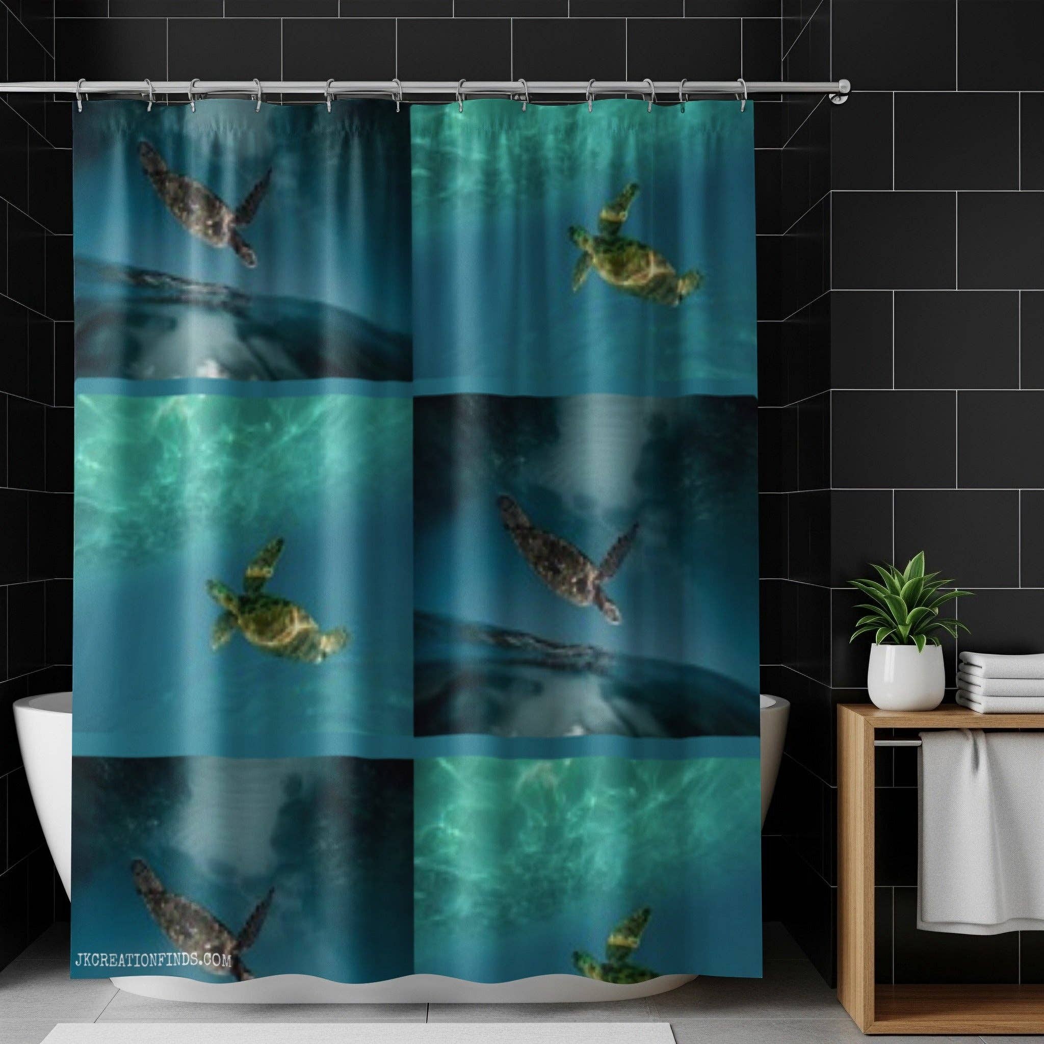 Sea Turtle Shower Curtain, Ocean Theme Bathroom Decor, Cute Turtle Art, Underwater Design, Coastal Bathroom, Unique Home Decor