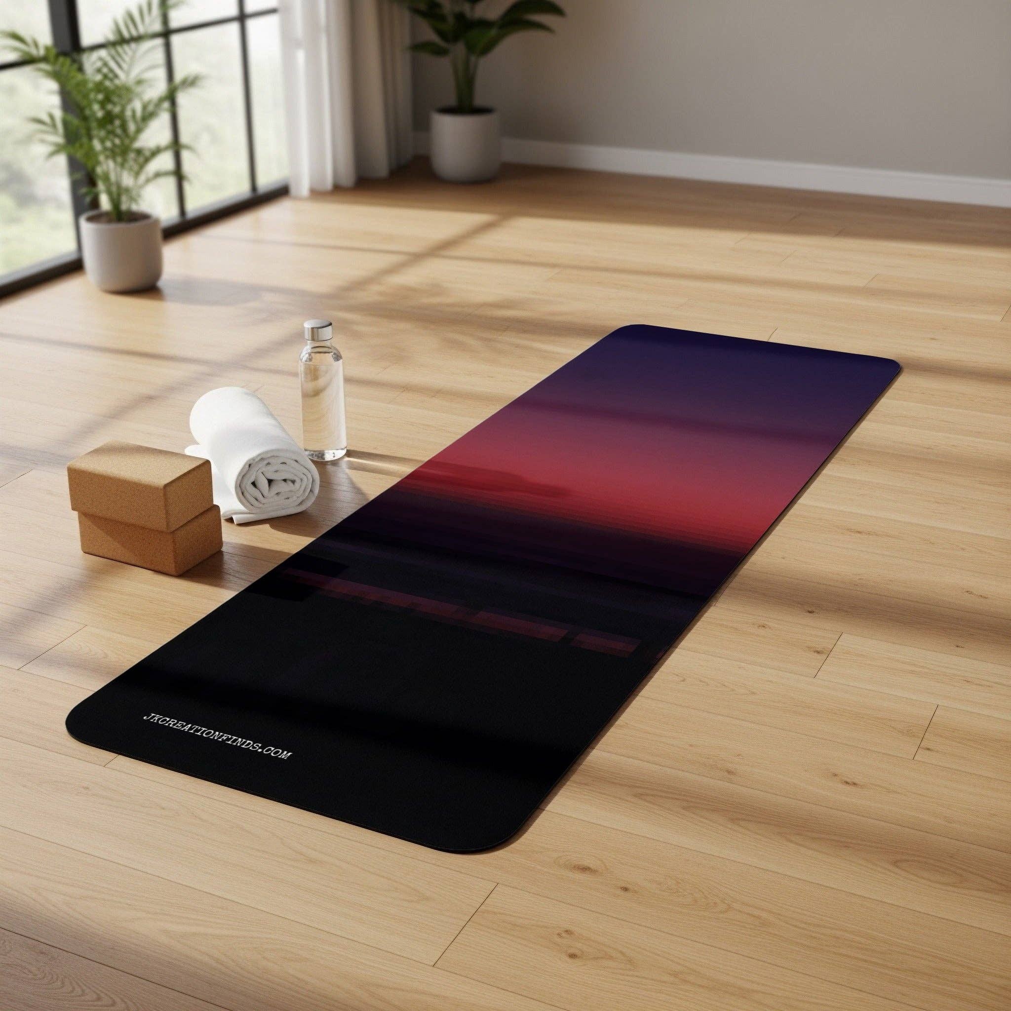 Pixel Art Rubber Yoga Mat, Sunset Design Exercise Mat, Unique Gift, Personalized Mat