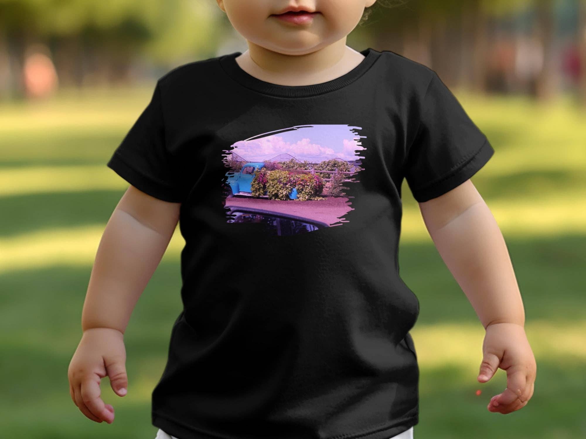 Vintage Truck Floral Design T-Shirt, Retro Garden Truck Graphic Tee, Classic Car Flower Tee, Customizable Shirt, Add Name or Message