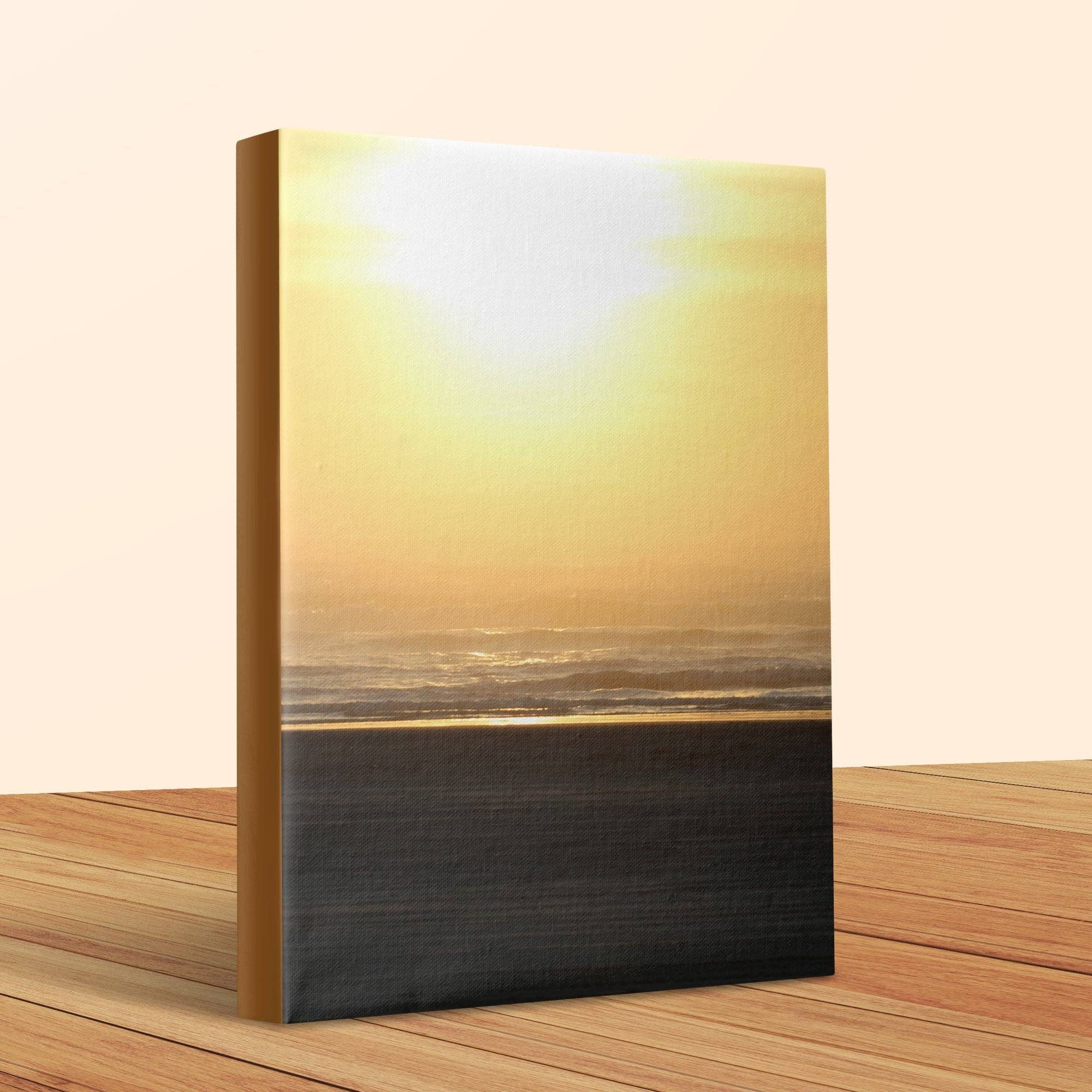 Sunset Over Ocean Canvas Wall Art, Peaceful Coastal Sunset Print, Ocean Shore Scenic Art, Serene Sunset Photo, Coastline Wall Decor