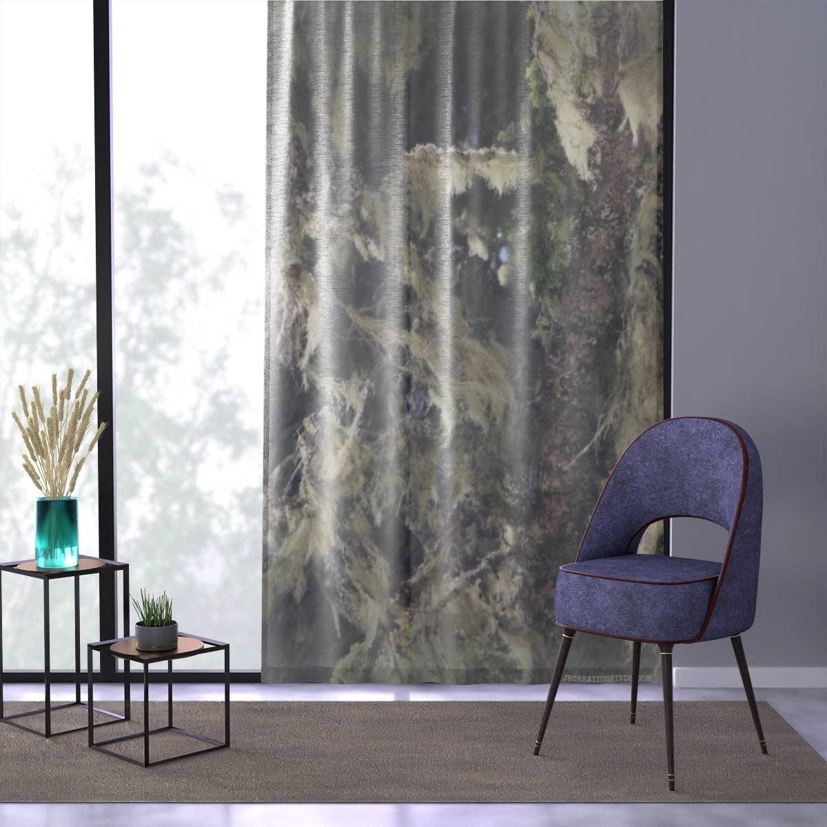 Tree Moss Window Curtain, Nature Decor, Botanical Print Drapes, Forest Aesthetic, Natural Light Filtering, Home Decor, Stylish Curtains