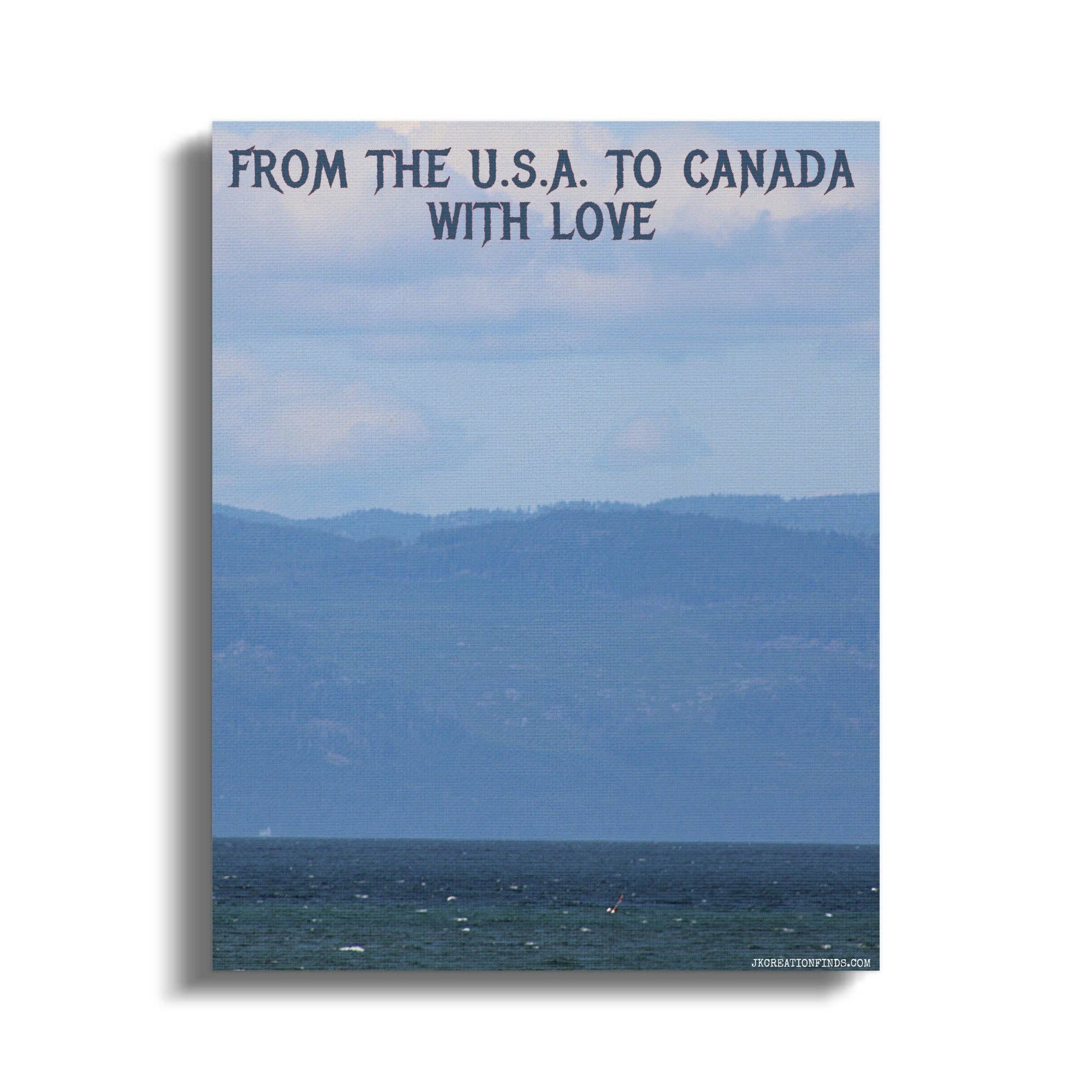 USA to Canada Canvas Wrap, Mountain and Ocean Art, Sentimental Decor, Add Custom Text, Travel Gift, Across Borders Gift