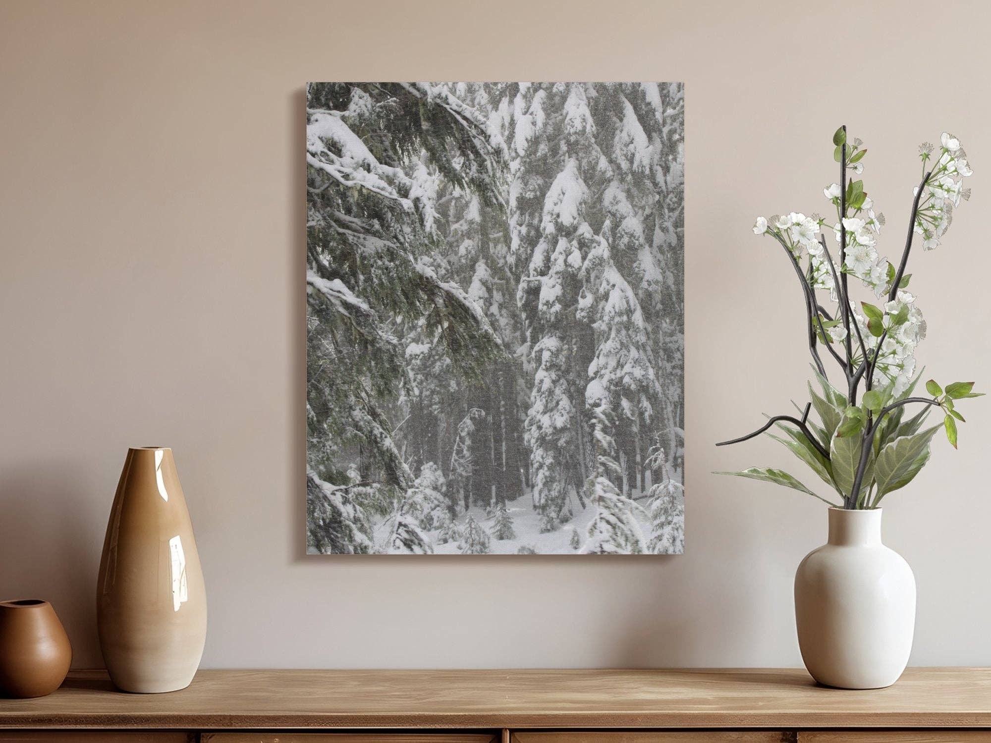 Snowy Forest Scene Canvas Wrap, Winter Wonderland Wall Art, Nature Photography Print, MT Hood Oregon Fall 2024, Holiday Home Decor