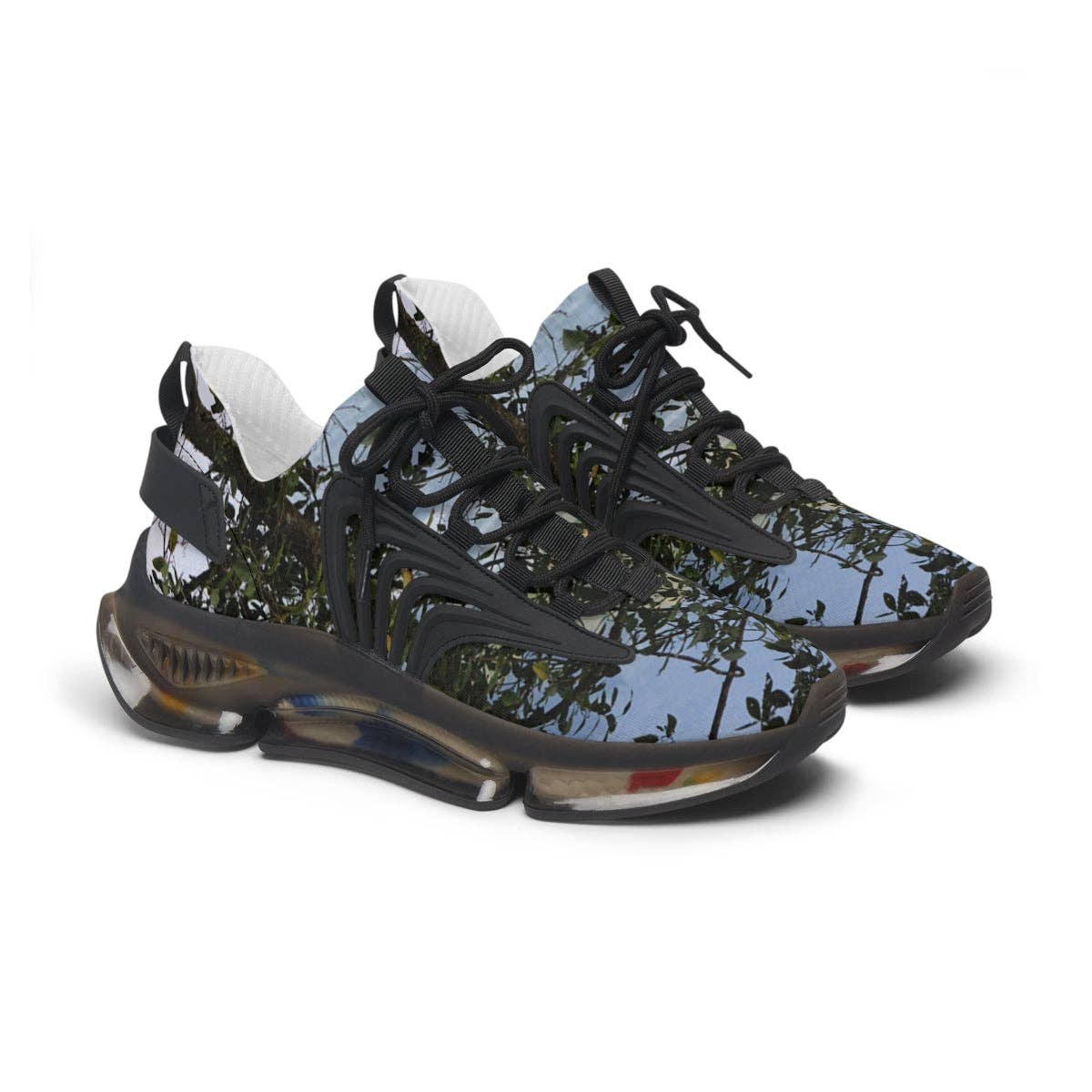 Scenic Lake View Womans Mesh Sneaker, Nature Inspired Footwear, Outdoors Themed, Stylish Athletic Shoe, Unique Design, Comfortable Sneaker