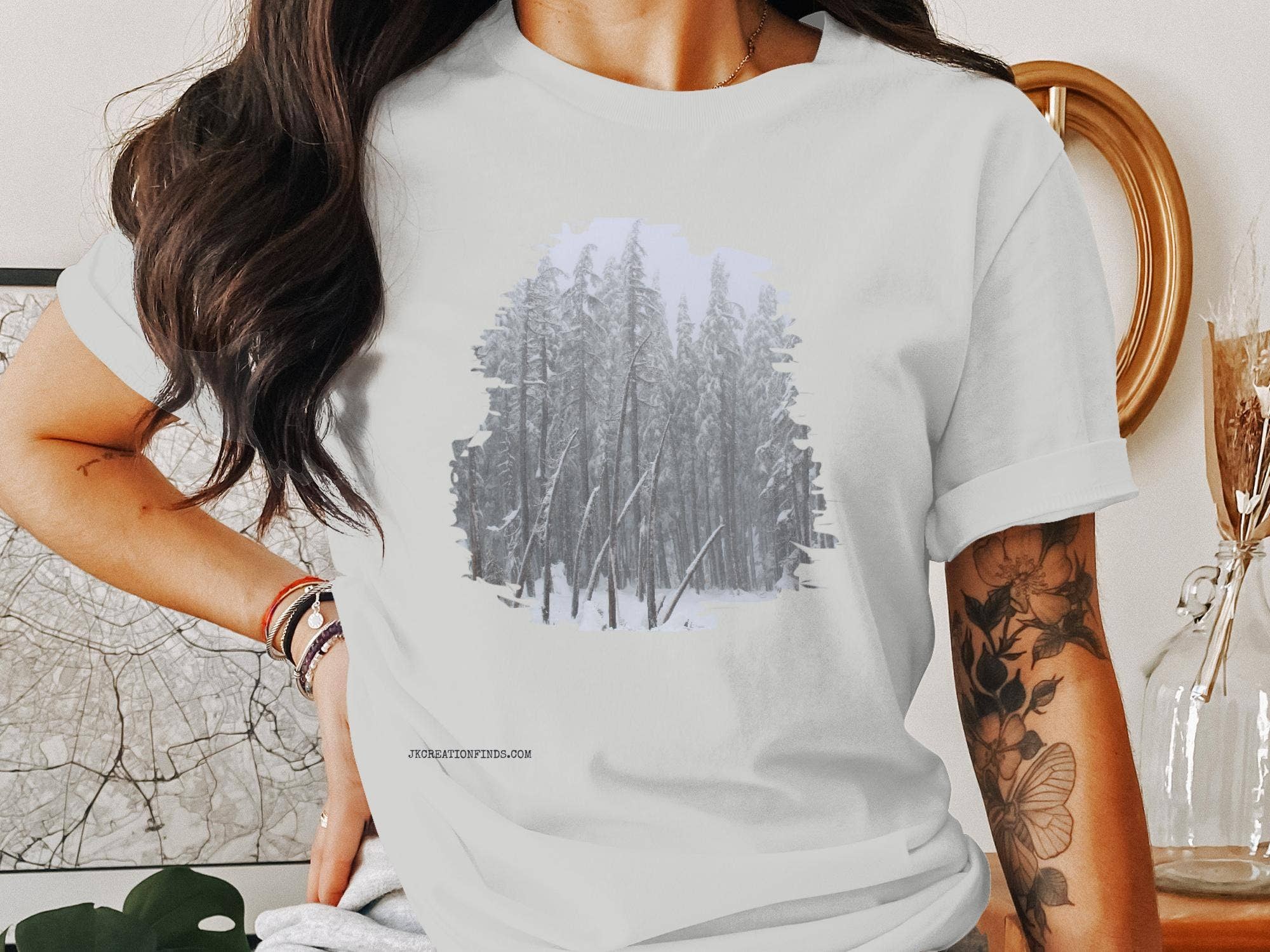 Snowy Forest Winter Scene T-Shirt, Winter Wonderland Graphic Tee, Nature Lovers Gift, Women's Men's Kids Casual Shirt, Holiday Outfit
