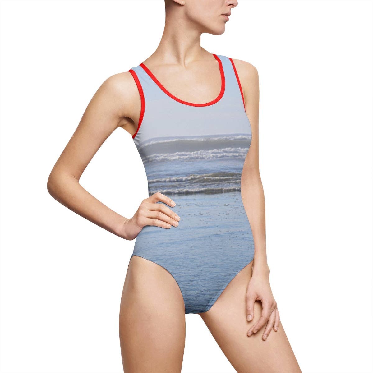 Seagull Beach Scene Women's Classic One-Piece Swimsuit (AOP), Ocean Waves, Beach Swimwear, Coastal Style, Vacation Ready, Gift for Her