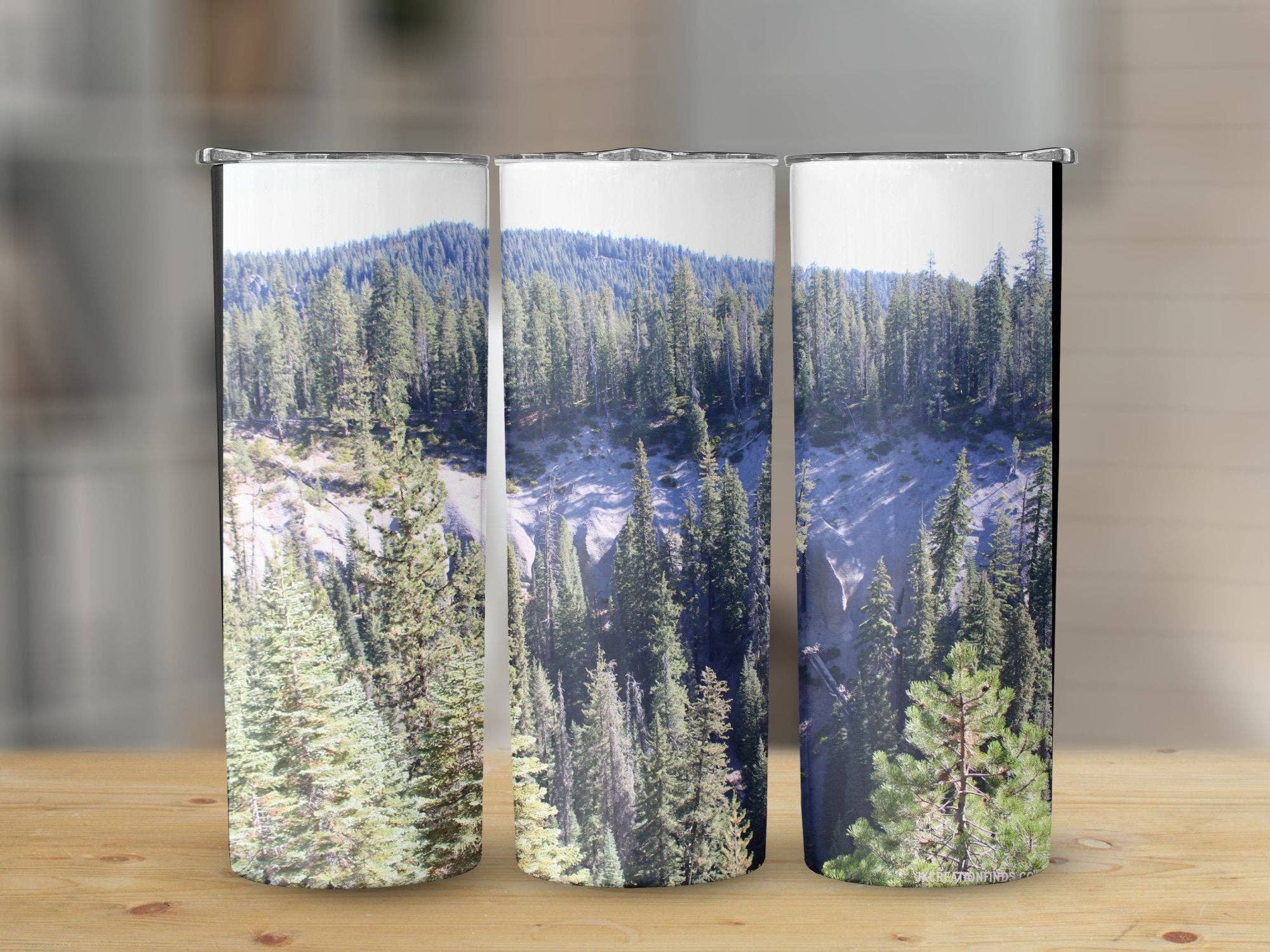 Scenic forest landscape photo tumbler, Nature lover gift, Outdoor adventure drinkware, Mountain view travel mug, Forest scene tumbler