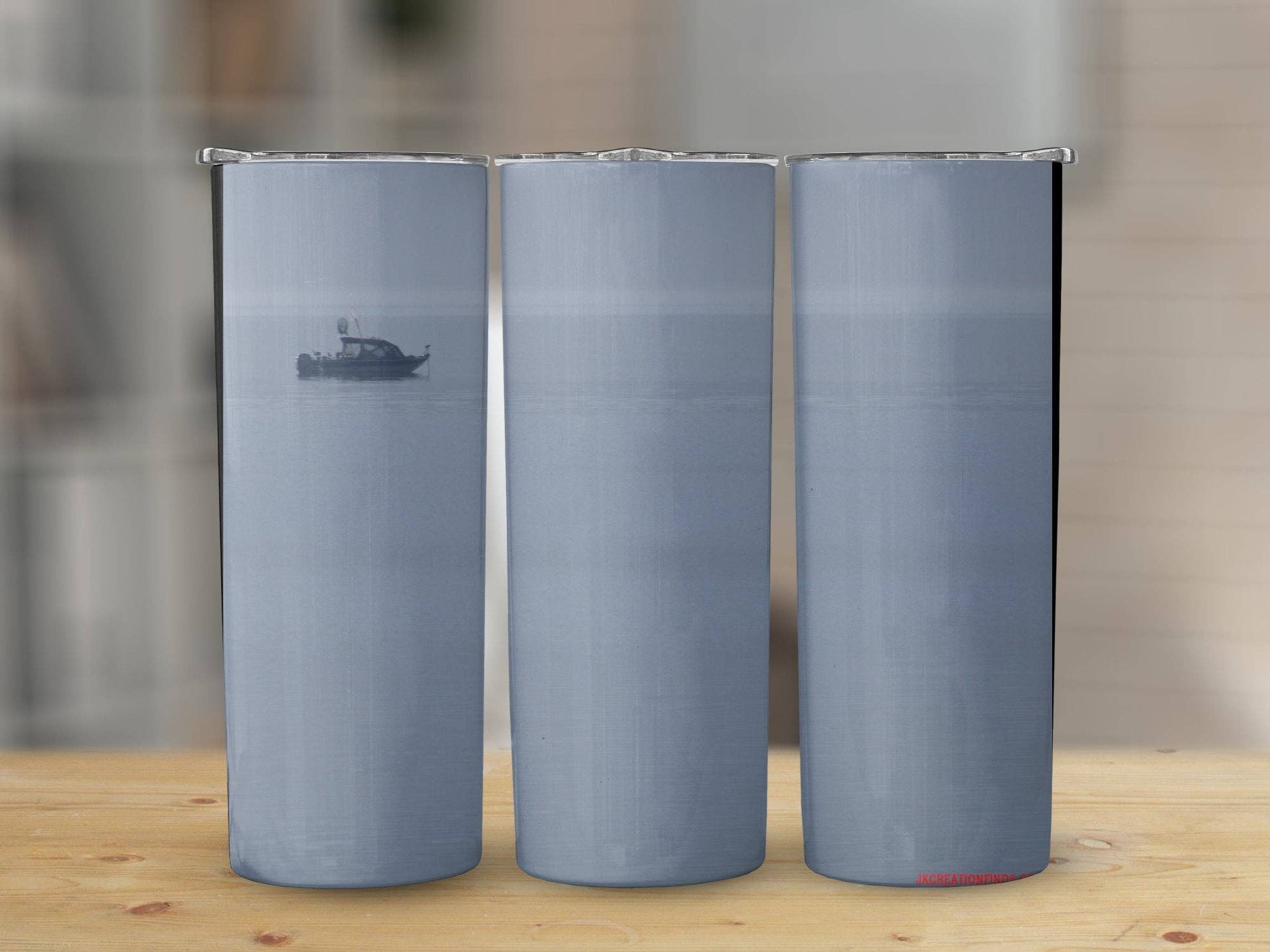 Serene lake boat scene tumbler, peaceful nautical design tumbler, unique travel gift, tranquil water view tumbler
