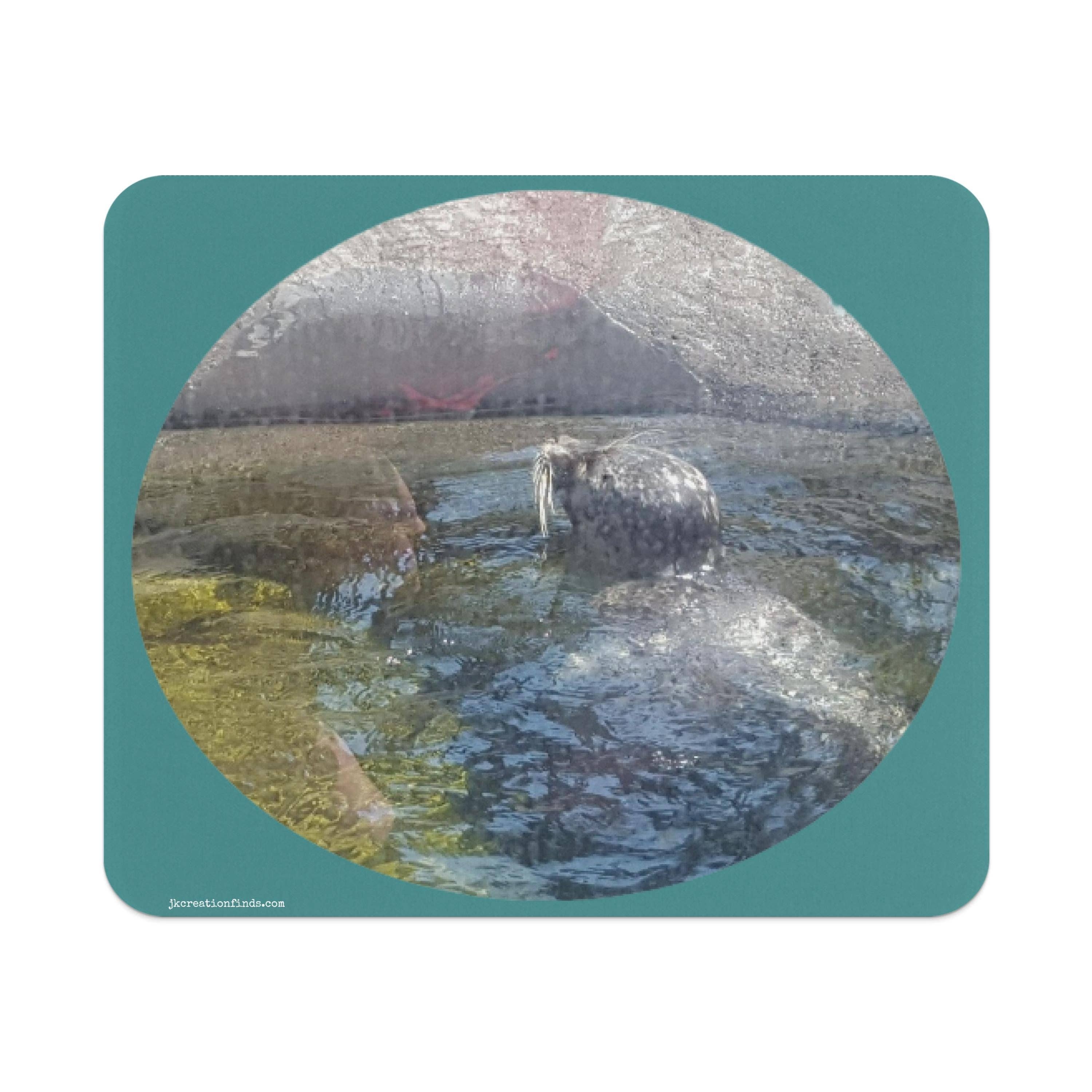 Sea Animal Swimming Mouse Pad, Round Animal Mouse Pad, Teal Color Mouse Pad, Office Desk Accessory, Gift For Animal Lovers, Customizable