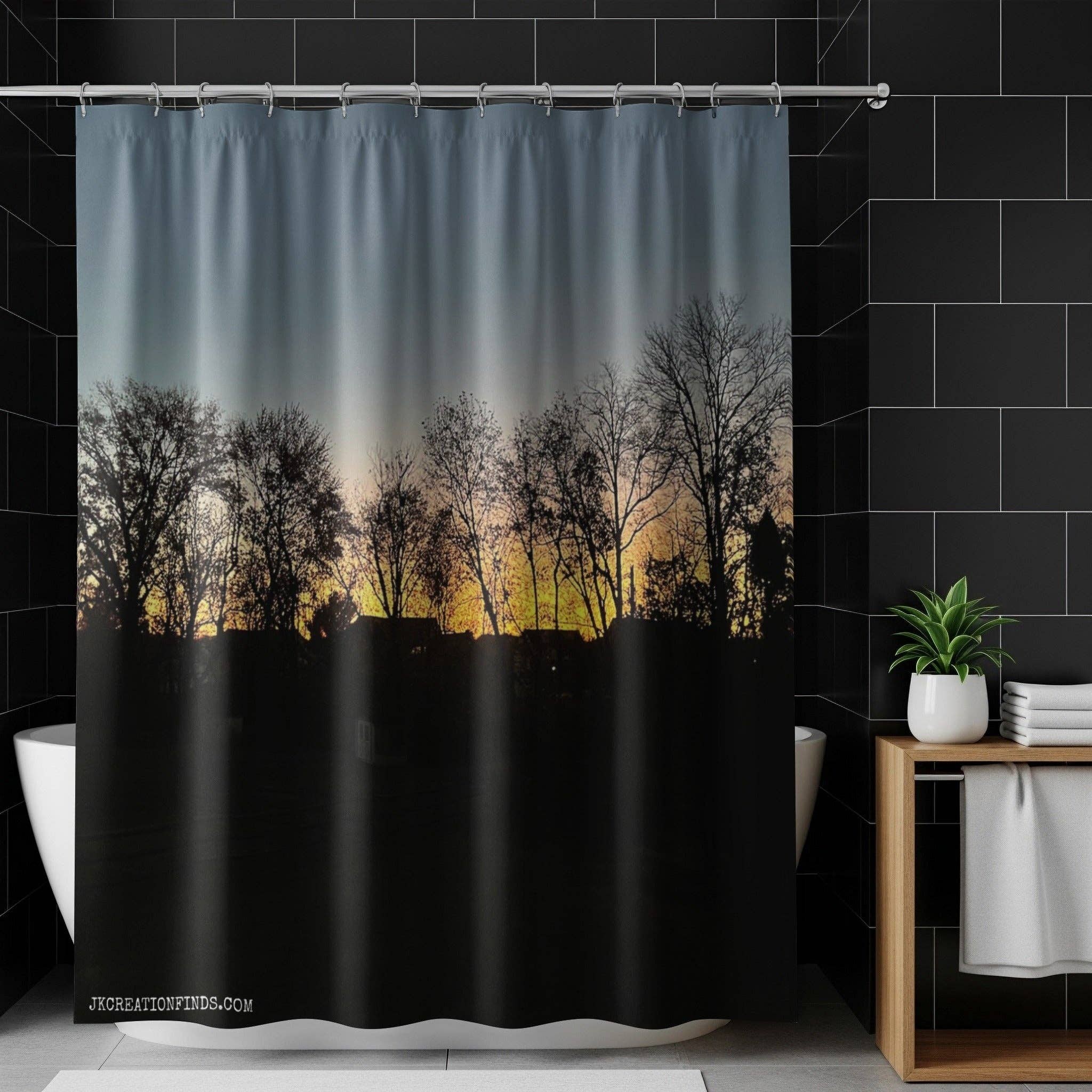 Sunset Trees Shower Curtains, Nature Bath Decor, Sky Art, Twilight Design, Relaxing Bathroom Decor, Modern Aesthetic, Unique Design