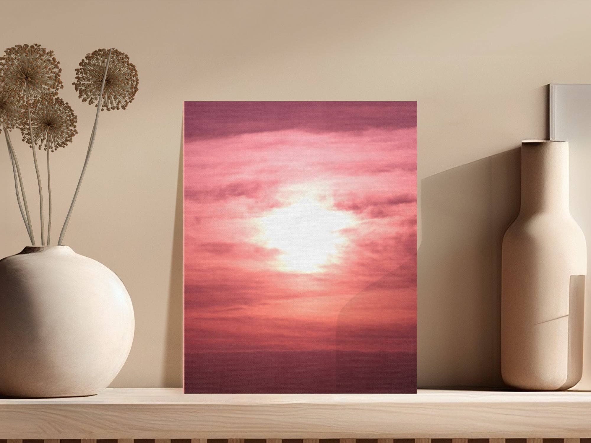 Sunset Canvas Wall Art, Lincoln City Oregon Sunset, Pink and White Sky Print, Relaxing Coastal Decor, Home or Office Art