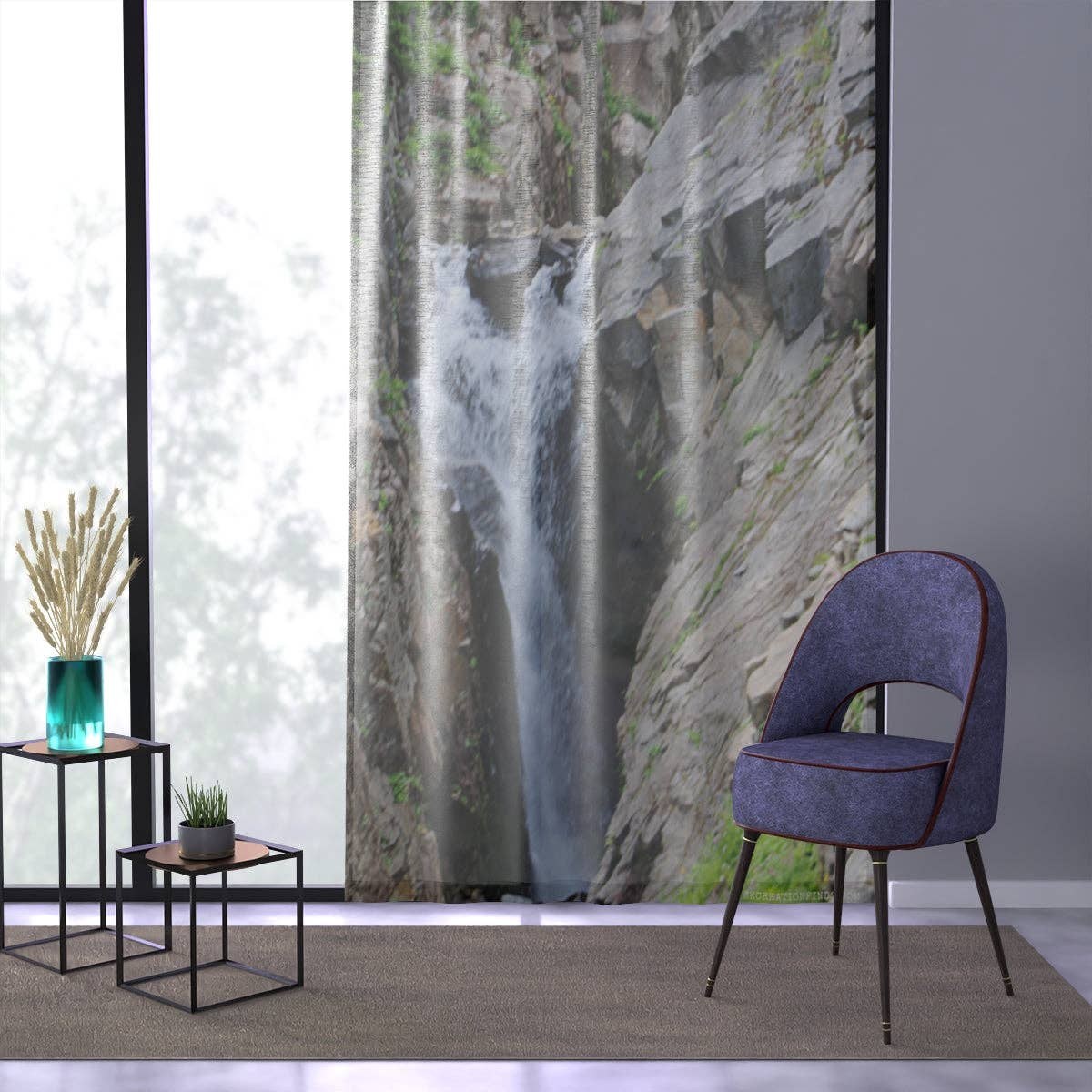 Waterfall Window Curtain, Nature Inspired, Scenic Views, Landscape Design, Relaxing Home Decor, Peaceful Atmosphere, Mountain Stream