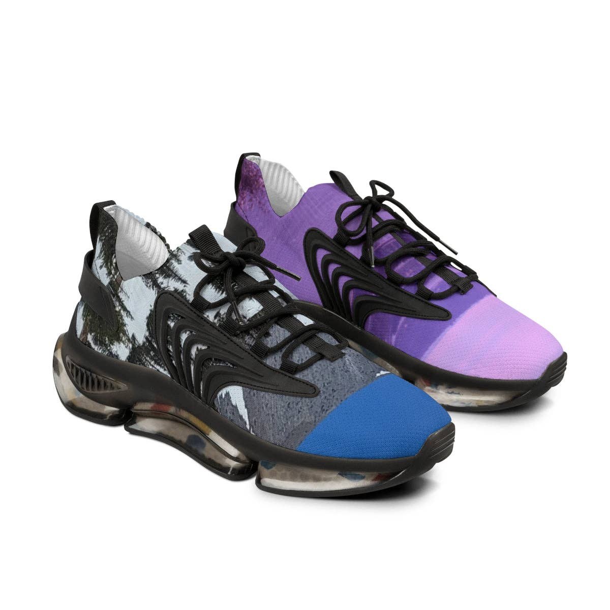 River View Men's Mesh Sneakers, Scenic Landscape Shoes, Purple Haze Sneakers, Outdoor Inspired Sneakers, Comfortable Running Shoes