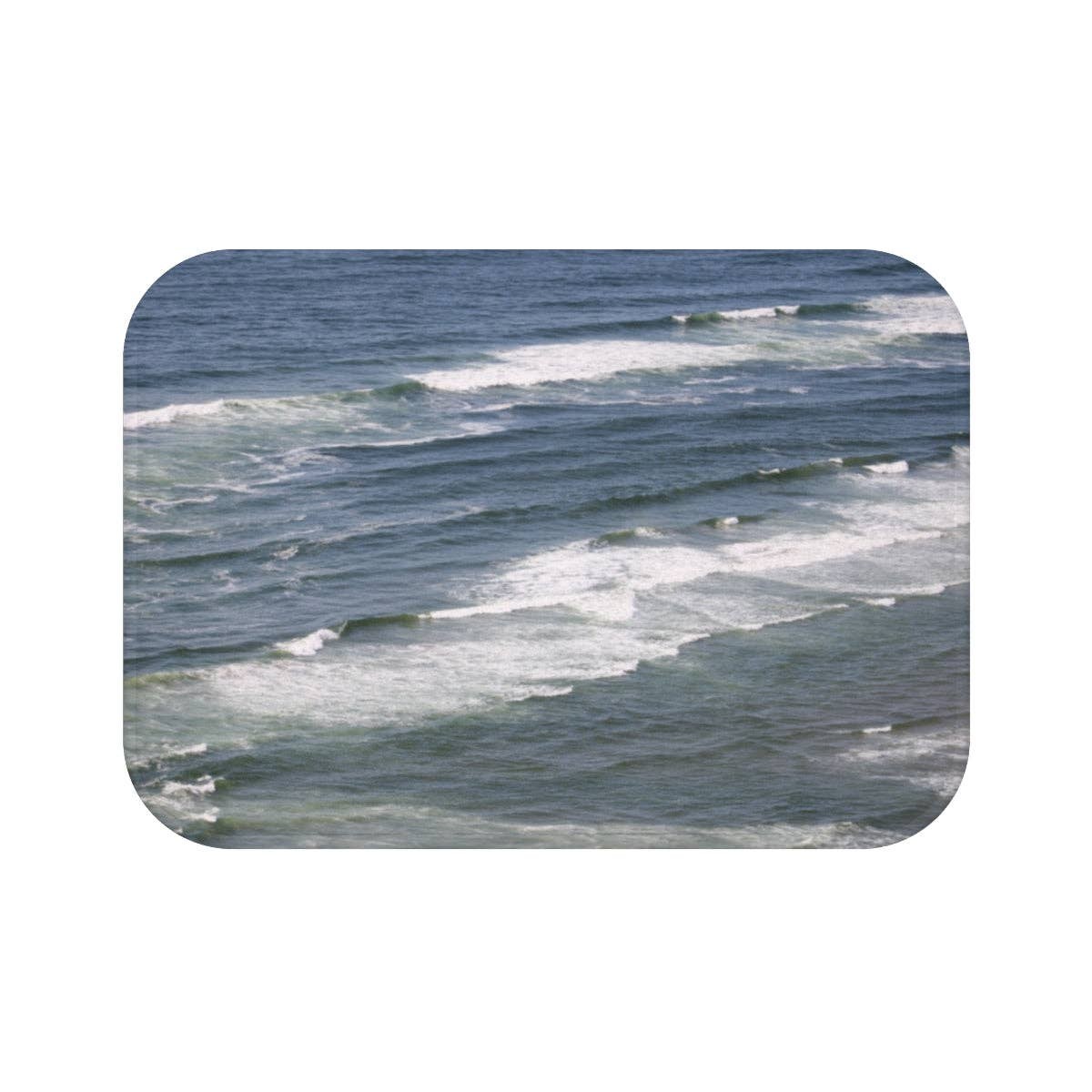 Ocean Wave Bath Mat, Coastal Home Decor, Beach Theme Bathroom, Sea Scape, Modern Bath Mat, Ocean Lover Gift, Nautical Mat, Serene Blue Water