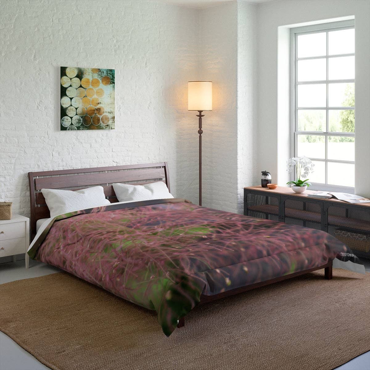 Smoke Bush Comforter, Pink Fluffy Plant Bedding, Cozy Botanical Duvet, Nature Inspired Bedroom Decor, Unique Home Gift Idea