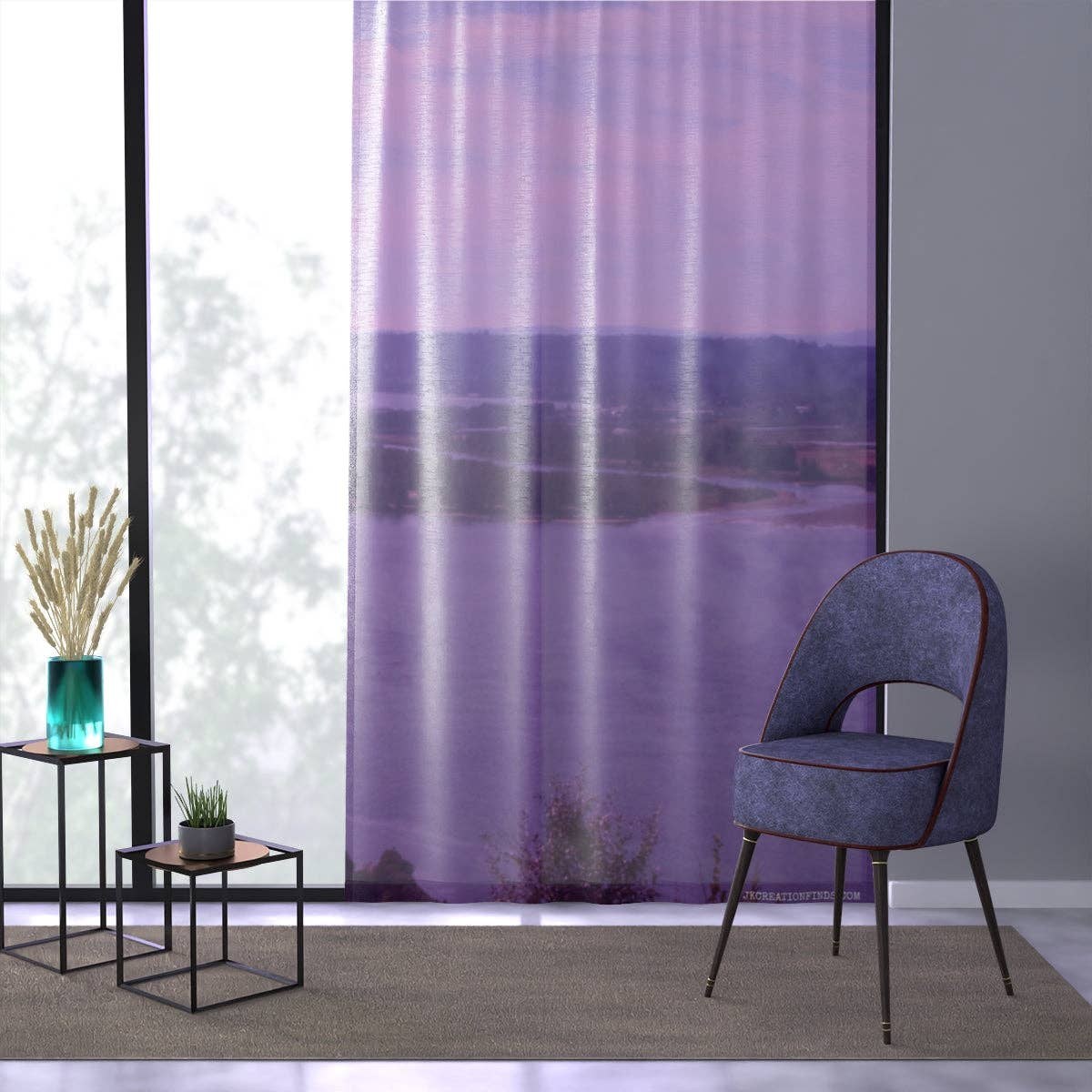 Purple River View Window Curtain, Scenic Landscape Window Treatment, Calming Home Decor, Lake House Window Curtain, Serene River Window