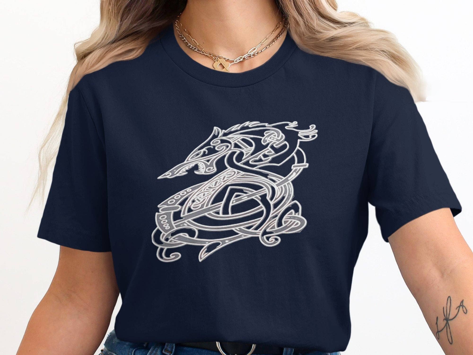 Viking Dragon T-Shirt, Mythical Norse Beast Design, Intricate Tattoo Style Pattern, Men's and Women's Graphic Tee, Unique Art Shirt