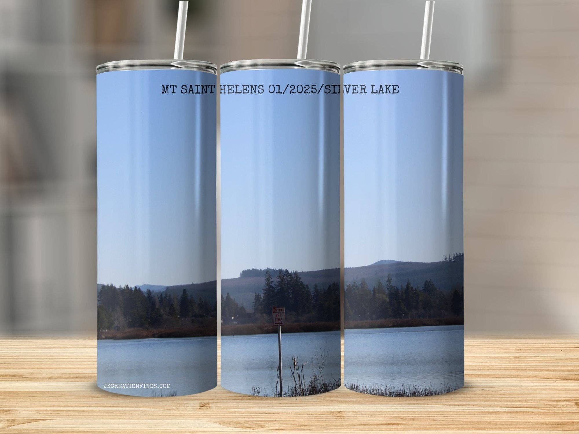 Scenic Lake Photo Tumbler, Beautiful Mt Saint Helens Tumbler, Unique Silver Lake Tumbler, Nature Lover Gift, Outdoor Adventure Mug