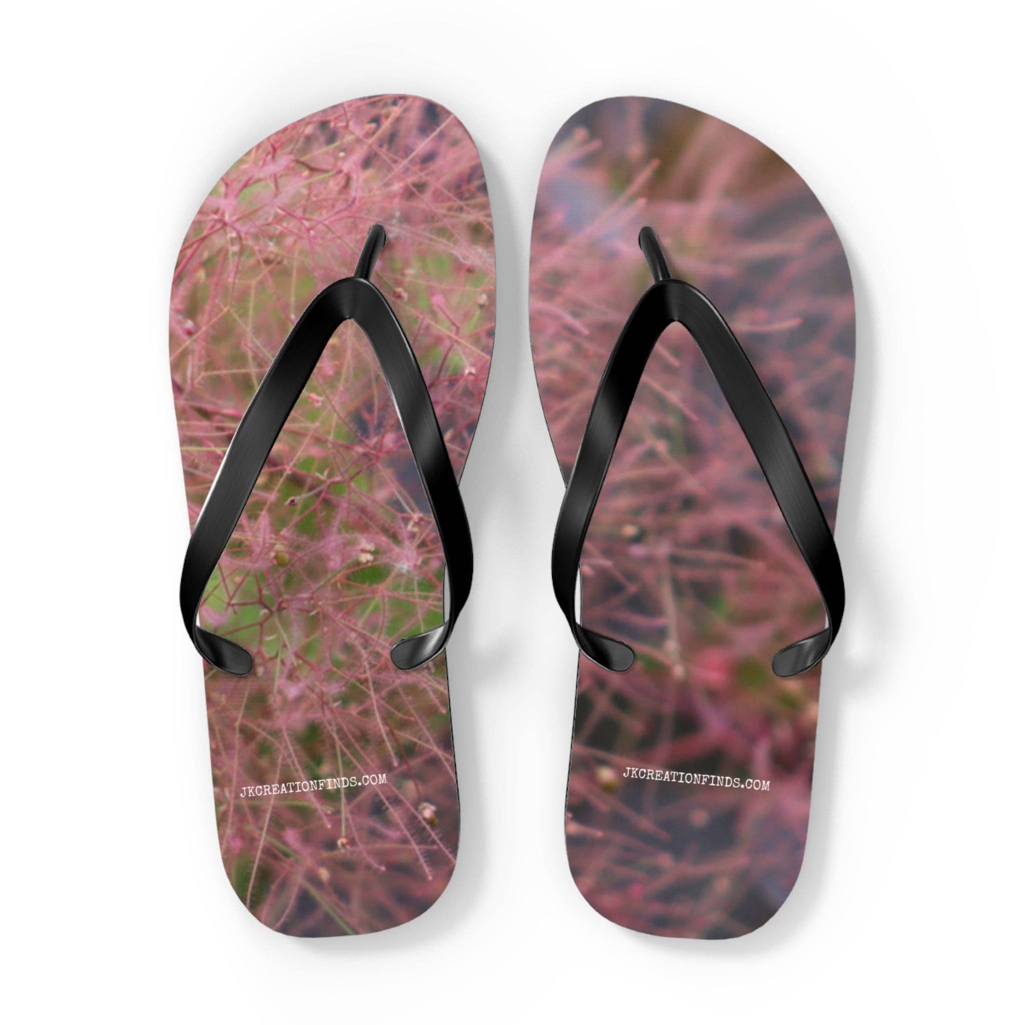 Smoke Bush Flowers Flip Flops, Pink Floral Sandal, Botanical Print Thong Sandals, Garden Lover Gift, Nature Inspired Footwear, Summer Shoes
