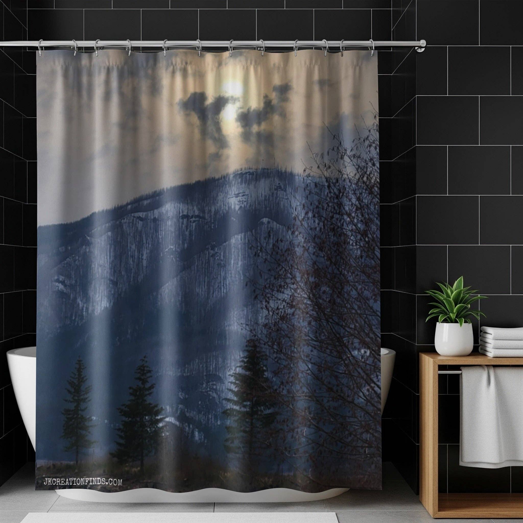 Snowy Mountain Shower Curtains, Winter Landscape Bathroom Decor, Nature Inspired Home, Scenic Mountain Range, Unique Bathroom Accessories