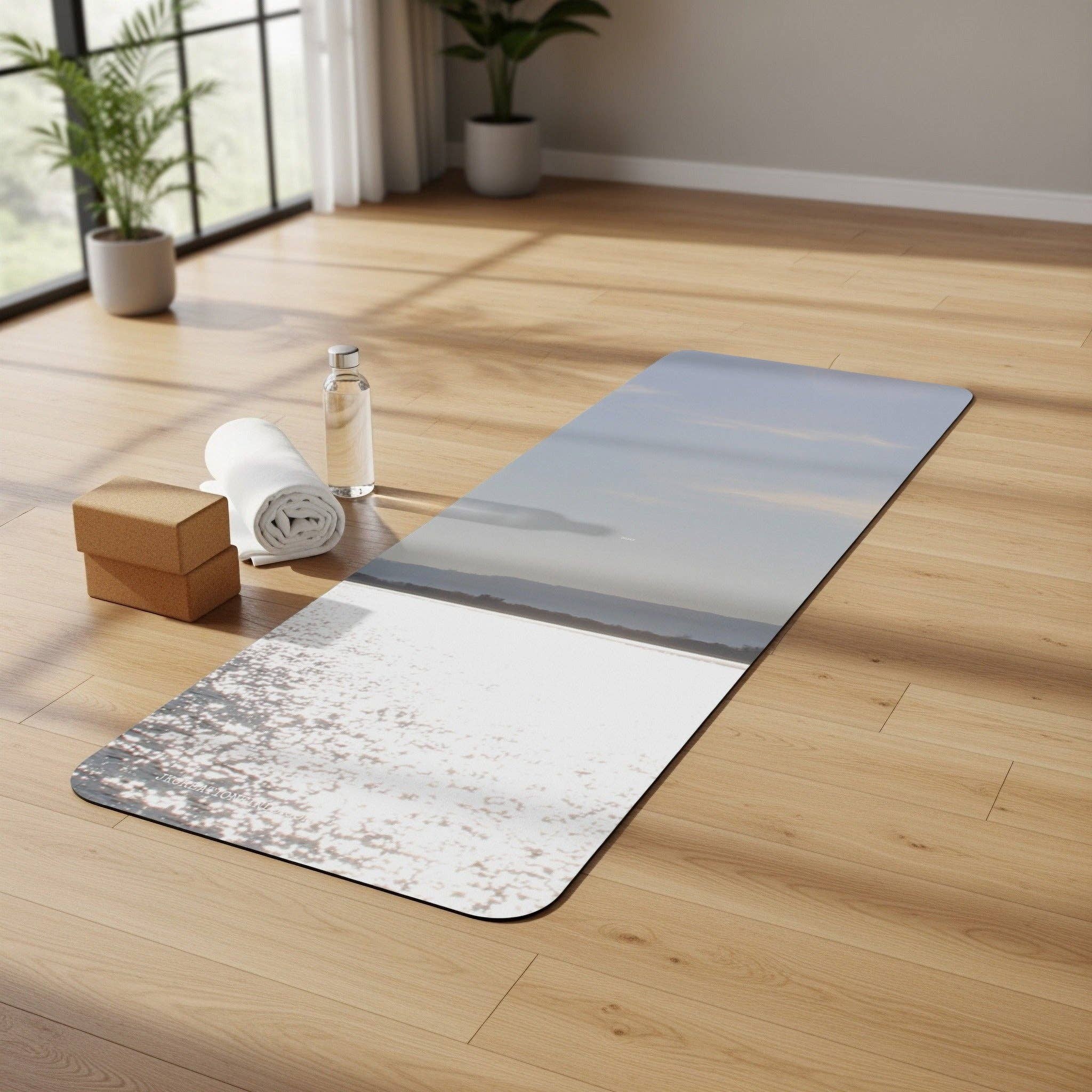 Rubber Yoga Mat, Lake Reflection Yoga Decor, Personalized Exercise Mat, exercise in the yoga way.