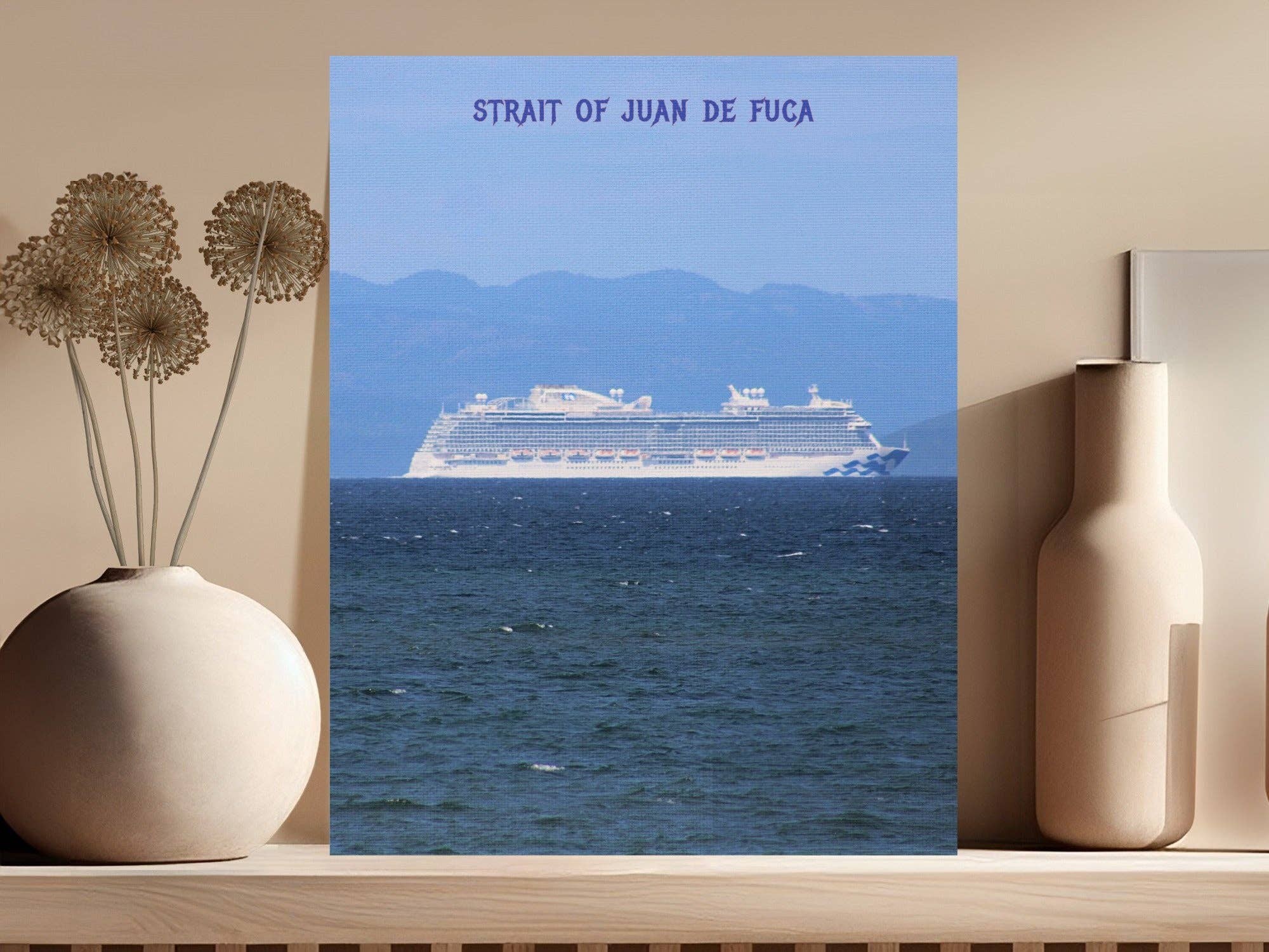 Strait of Juan de Fuca Cruise Ship Canvas Wrap, Coastal Decor, Ocean View Art, Add a Quip or Name, Editable Print, Nautical Theme