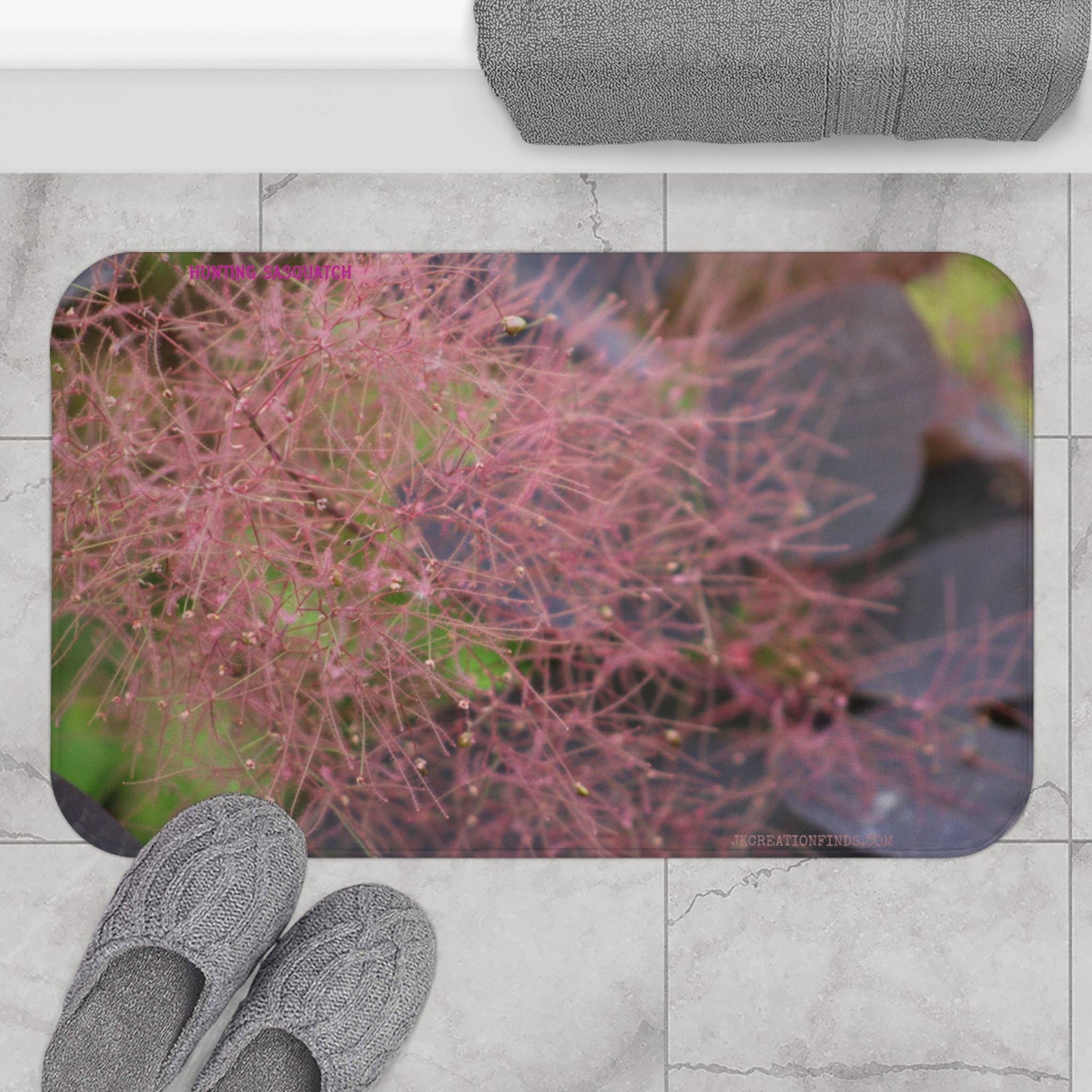 Smoke Bush Bath Mat, Botanical Decor, Purple Leaves, Floral Home Decor, Nature Inspired Bath Rug, Modern Bathroom Mat, Unique Gift Idea