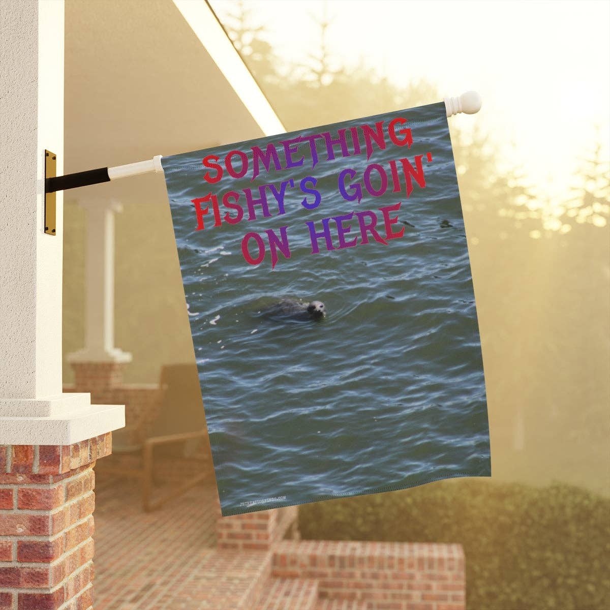 Something Fishy Seal Garden Banner, Funny Ocean House Banner, Cute Animal Banner, Pool Decor, Water Animal Welcome Banner, Outdoor Banner